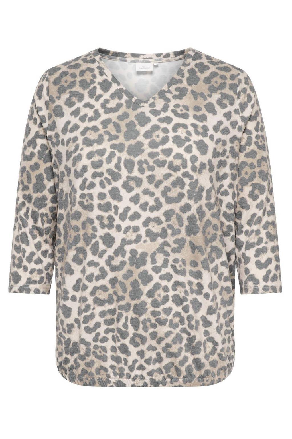 Bruine dames ONLY CARMAKOMA top Plus Size van polyester met panterprint en driekwart mouwen