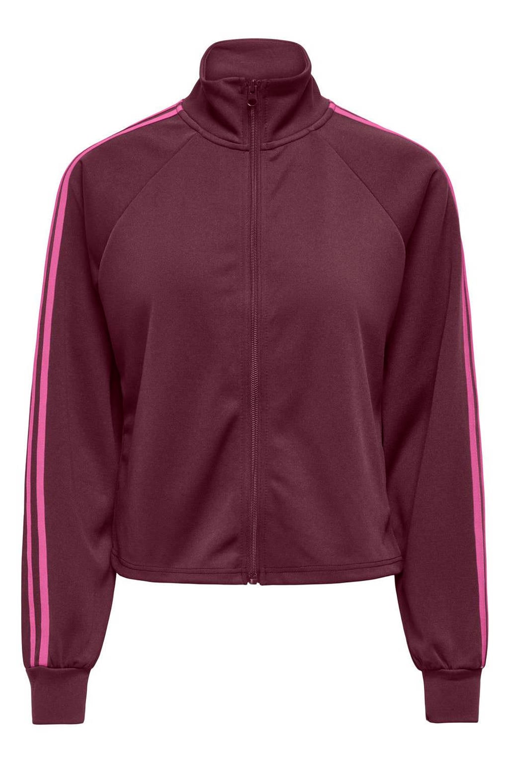 Donkerrode dames ONLY CARMAKOMA gestreept vest Plus Size met lange mouwen en ritssluiting