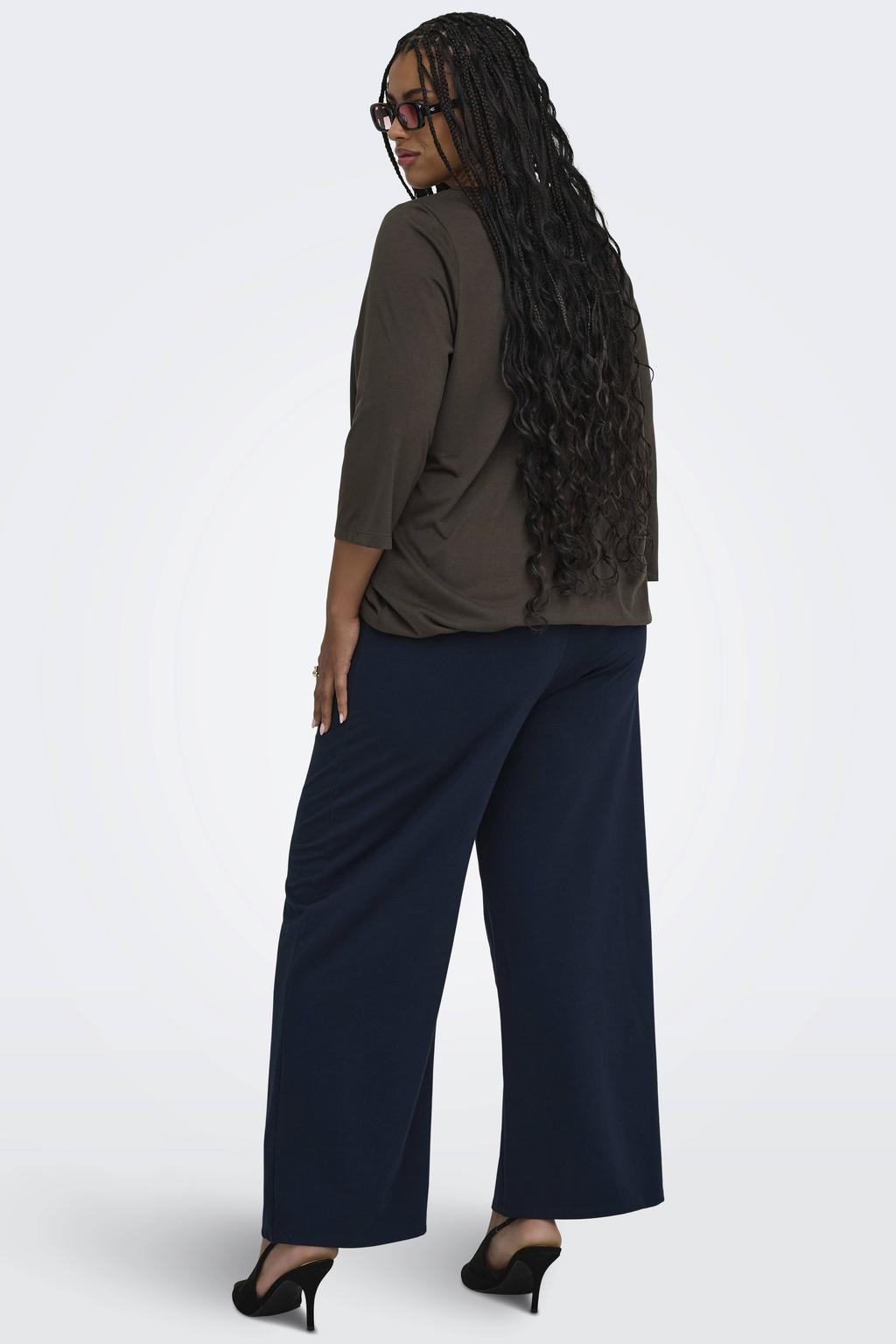 Donkerblauwe dames ONLY CARMAKOMA top Plus Size van polyester met effen en driekwart mouwen
