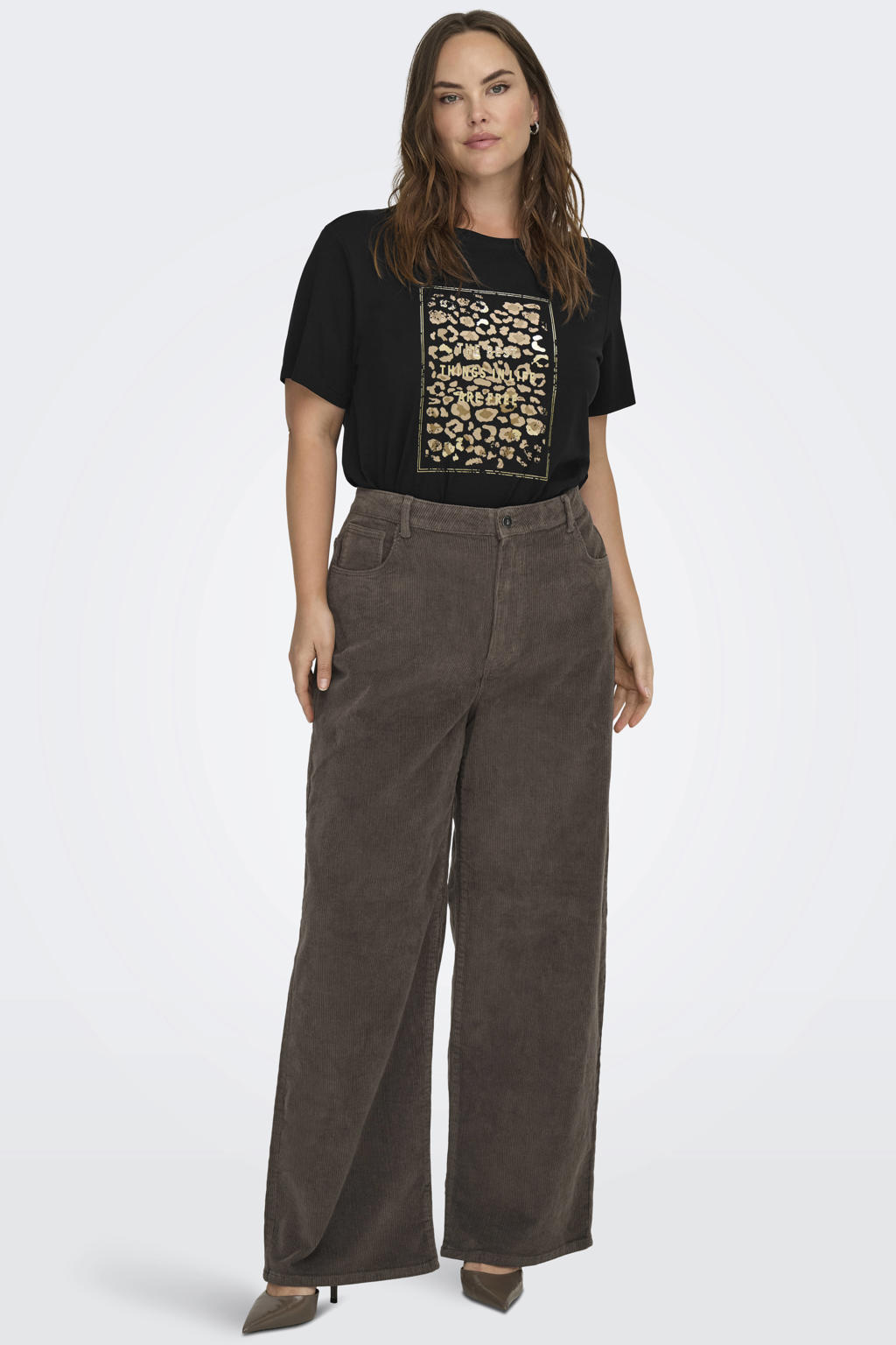 ONLY CARMAKOMA rechtvallend T-shirt Plus Size met print - zwart