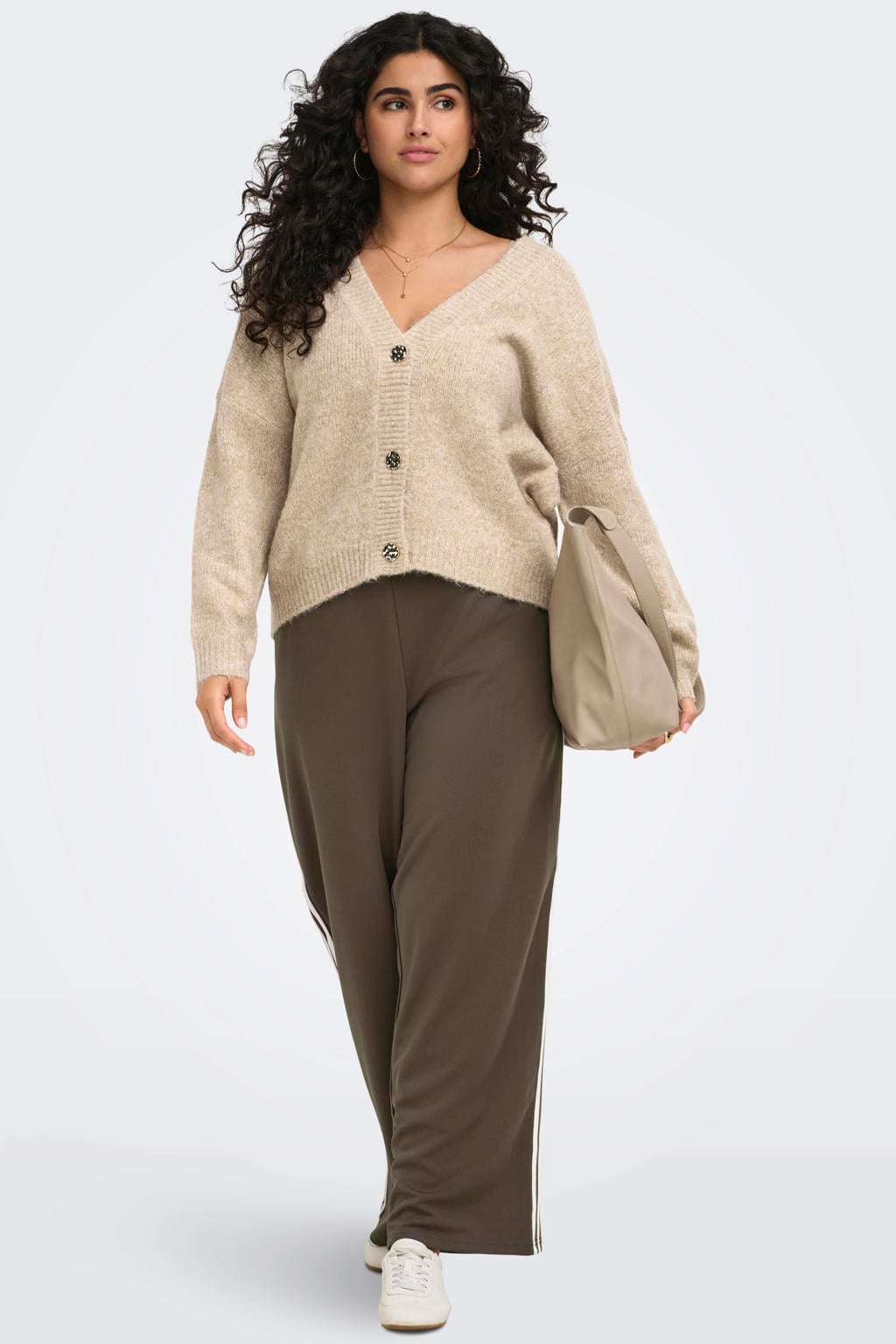 Groene dames ONLY CARMAKOMA Carcayla Pant Swt Jrs straight leg gestreepte casual broek