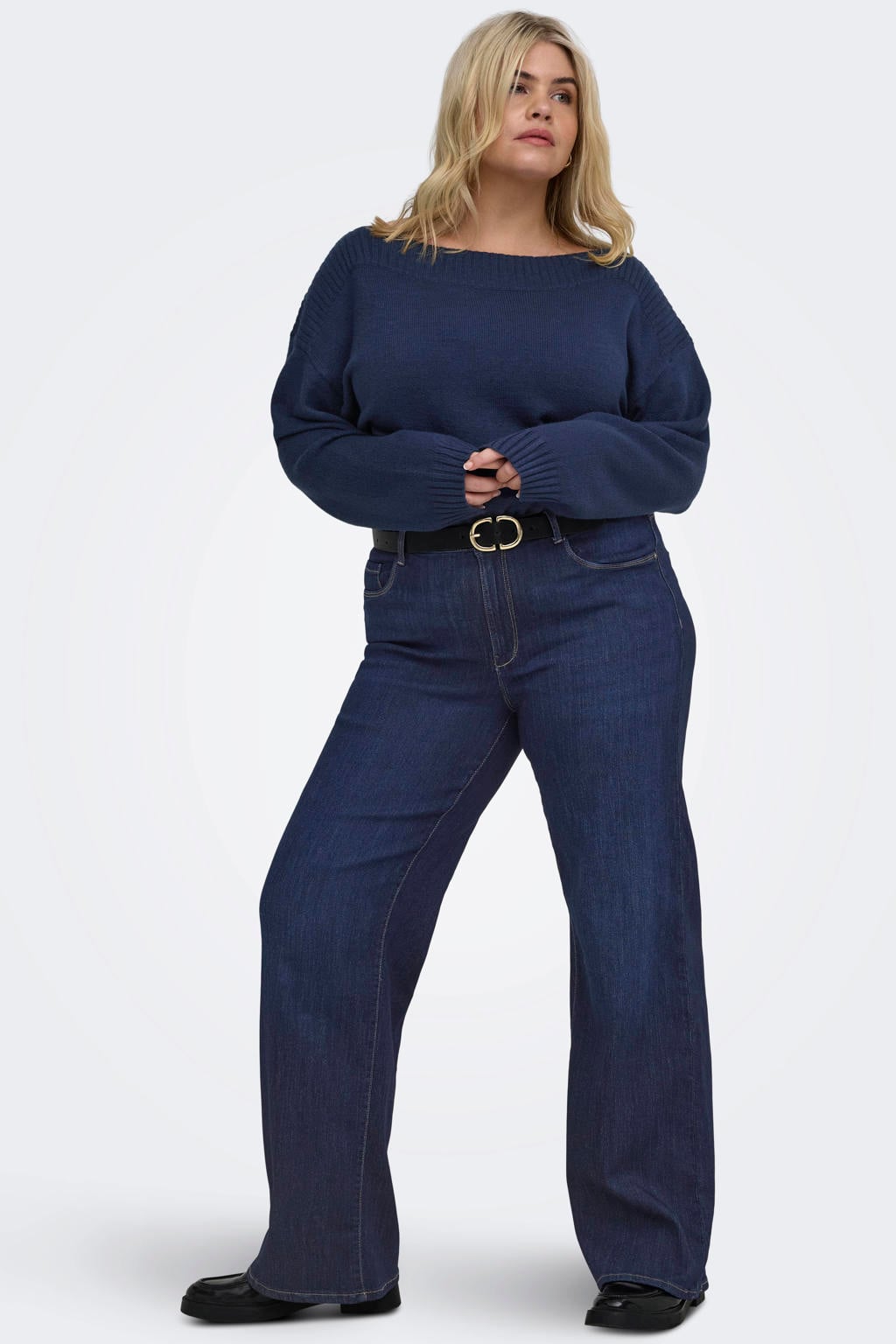 Dark blue denim dames ONLY CARMAKOMA Carthunder hw wide dnm pim536 noos Plus Size met regular waist en effen