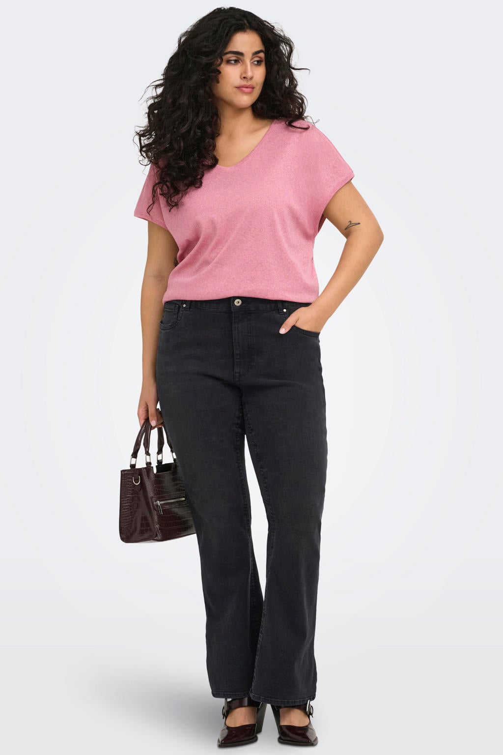 Black denim dames ONLY CARMAKOMA Carphoebe Reg Back Poc Fla Pim342 Noos Plus Size van denim met effen