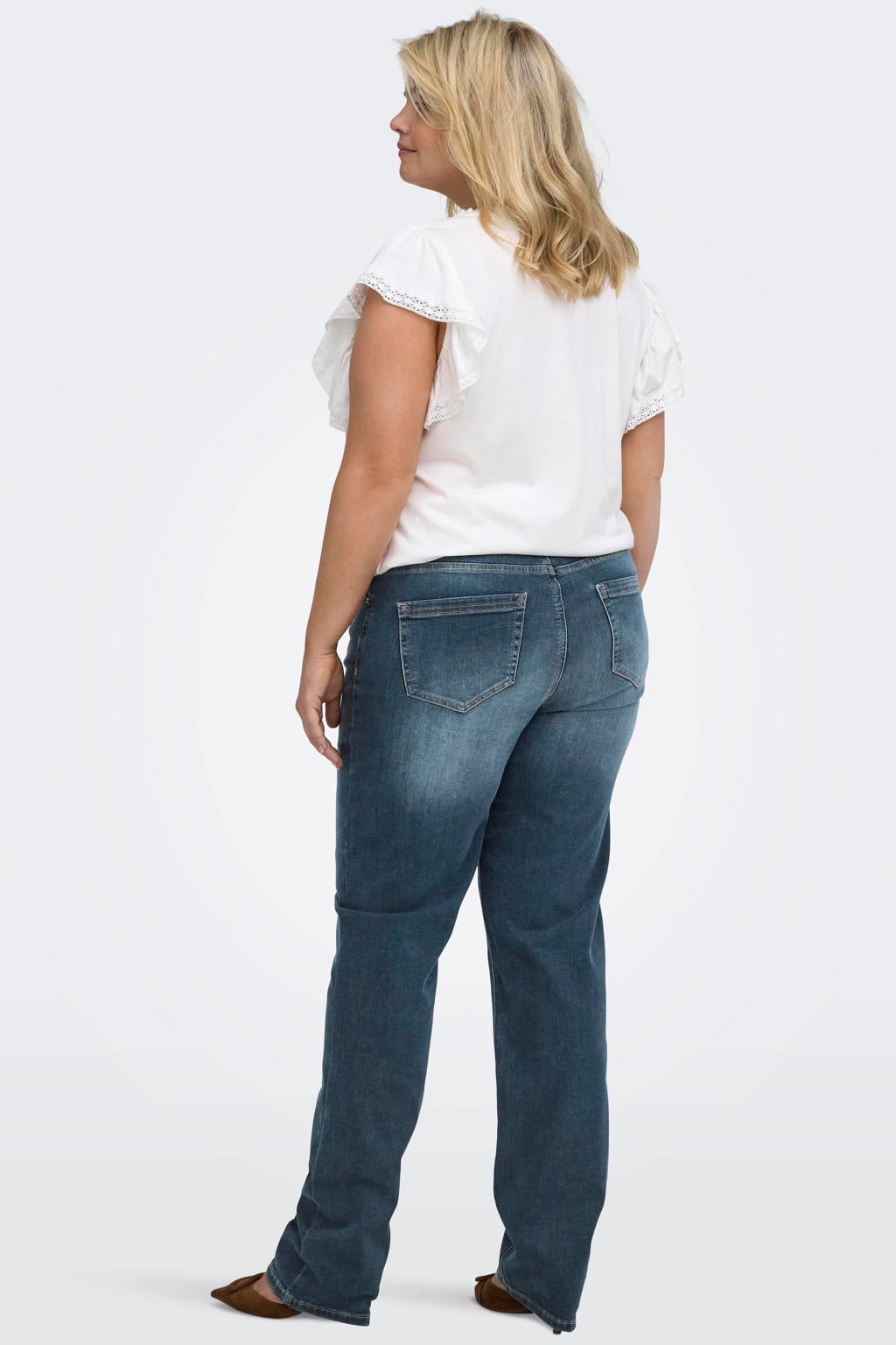 Dark blue denim dames ONLY CARMAKOMA Carwilly Hw Straight Dnm Dot529 Noos jeans Plus Size met effen