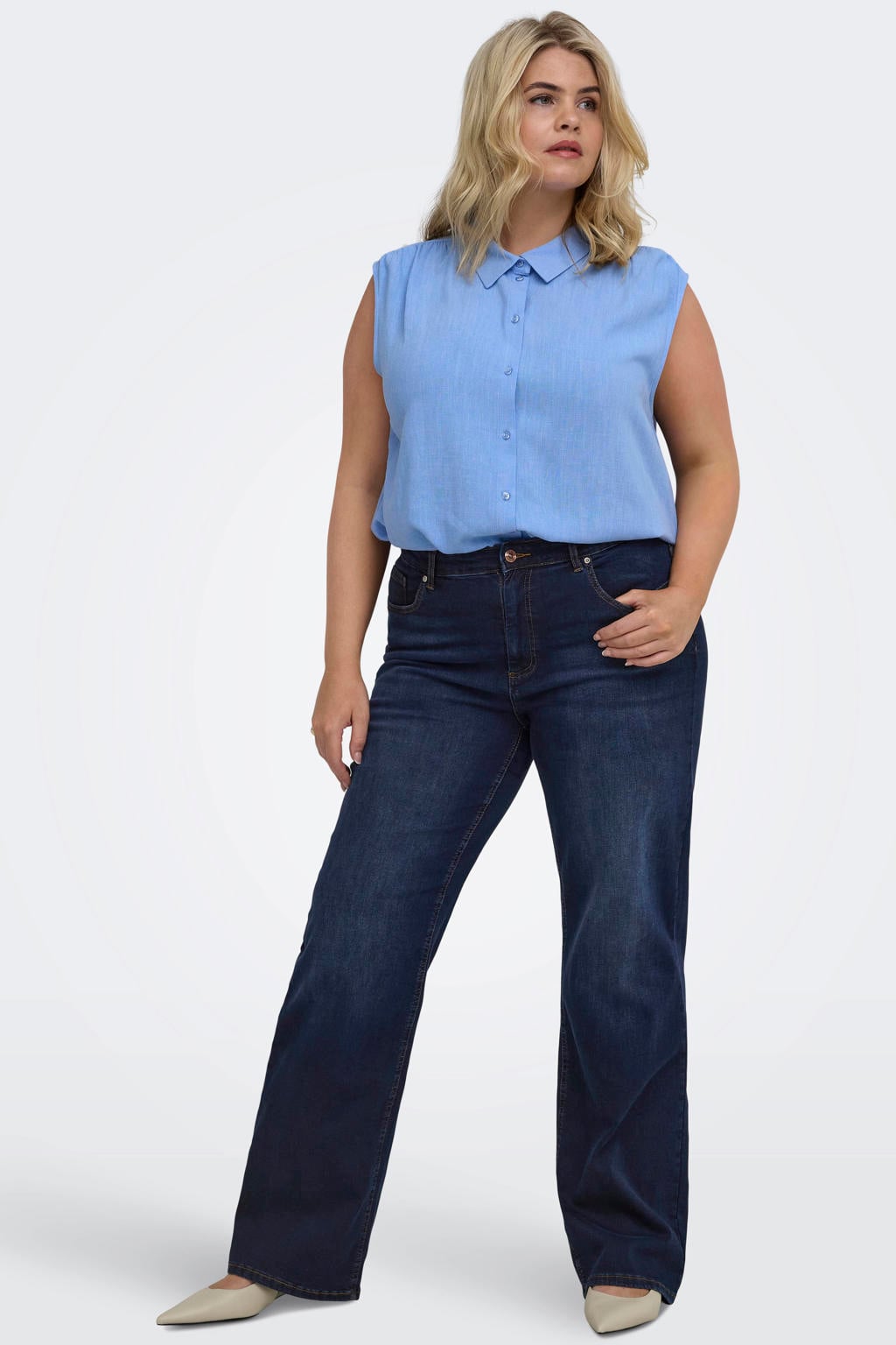 Dark blue denim dames ONLY CARMAKOMA Carwilly Hw Wide Dnm Tai081 Noos jeans Plus Size met high waist en effen