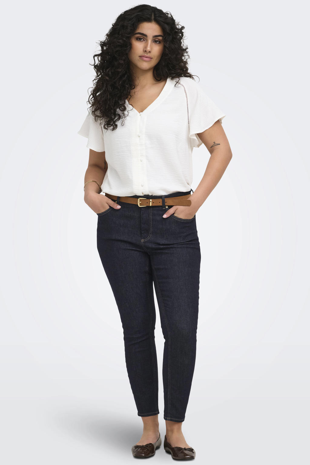 Dark blue denim dames ONLY CARMAKOMA Carwilly Reg Skinny Ank Dnm Box Noos jeans Plus Size met high waist en effen
