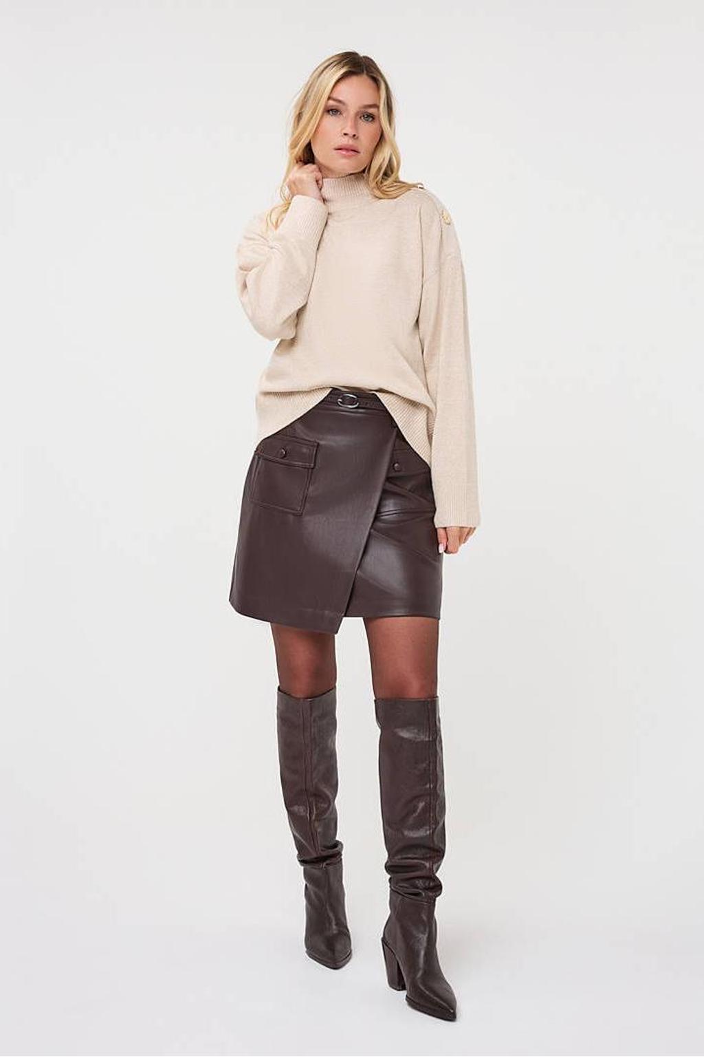 Beige dames Esqualo trui van polyester met effen, lange mouwen en col