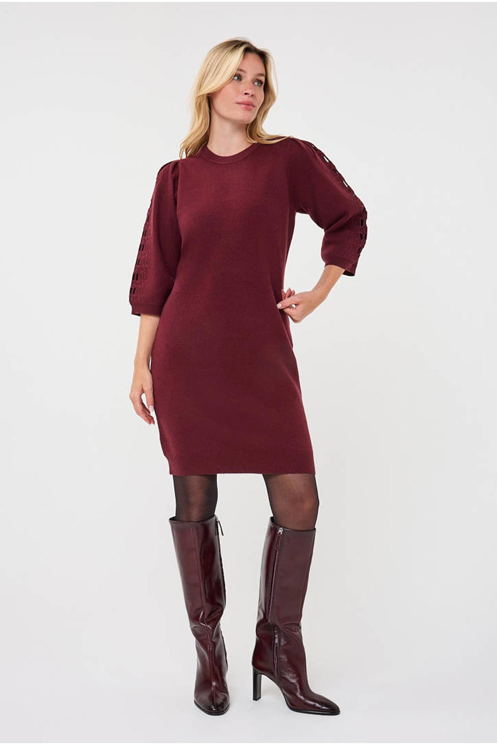 Esqualo midi jurk met wol - donkerrood