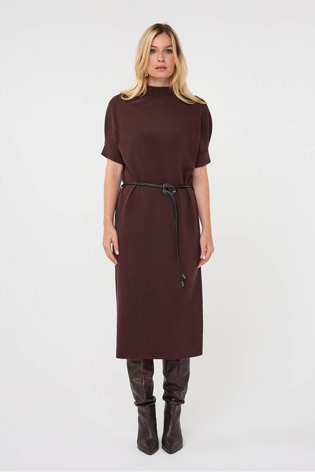 Bruine dames Esqualo coljurk van viscose met effen en korte mouwen