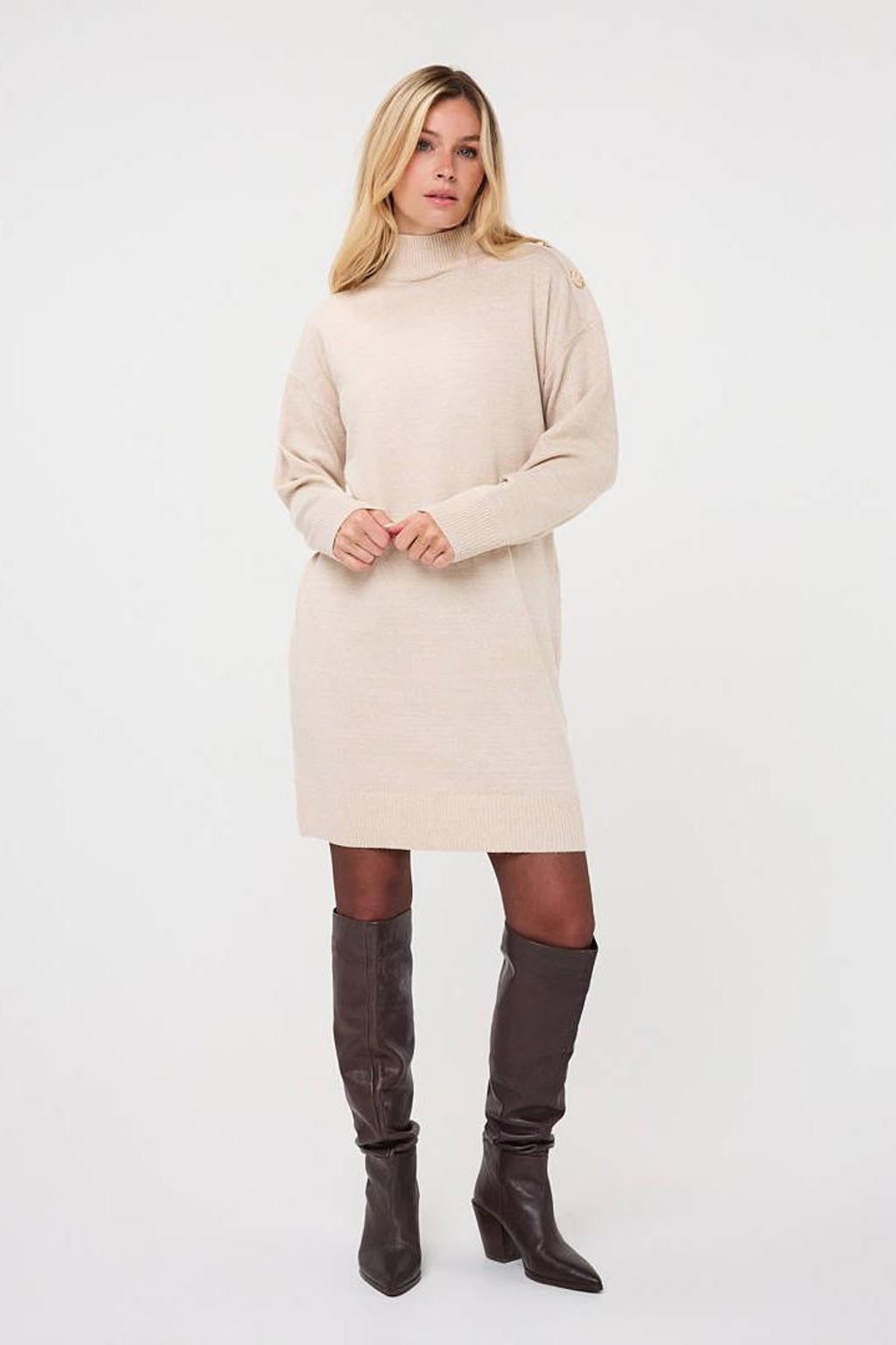 Beige dames Esqualo jurk met wol met effen