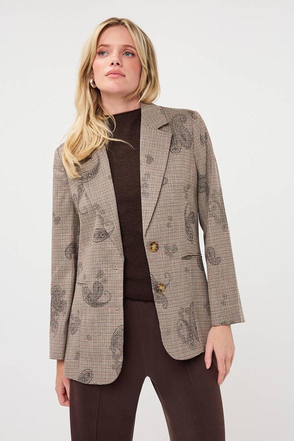 dames Esqualo regular blazer van polyester met paisley print, lange mouwen, reverskraag en knoopsluiting