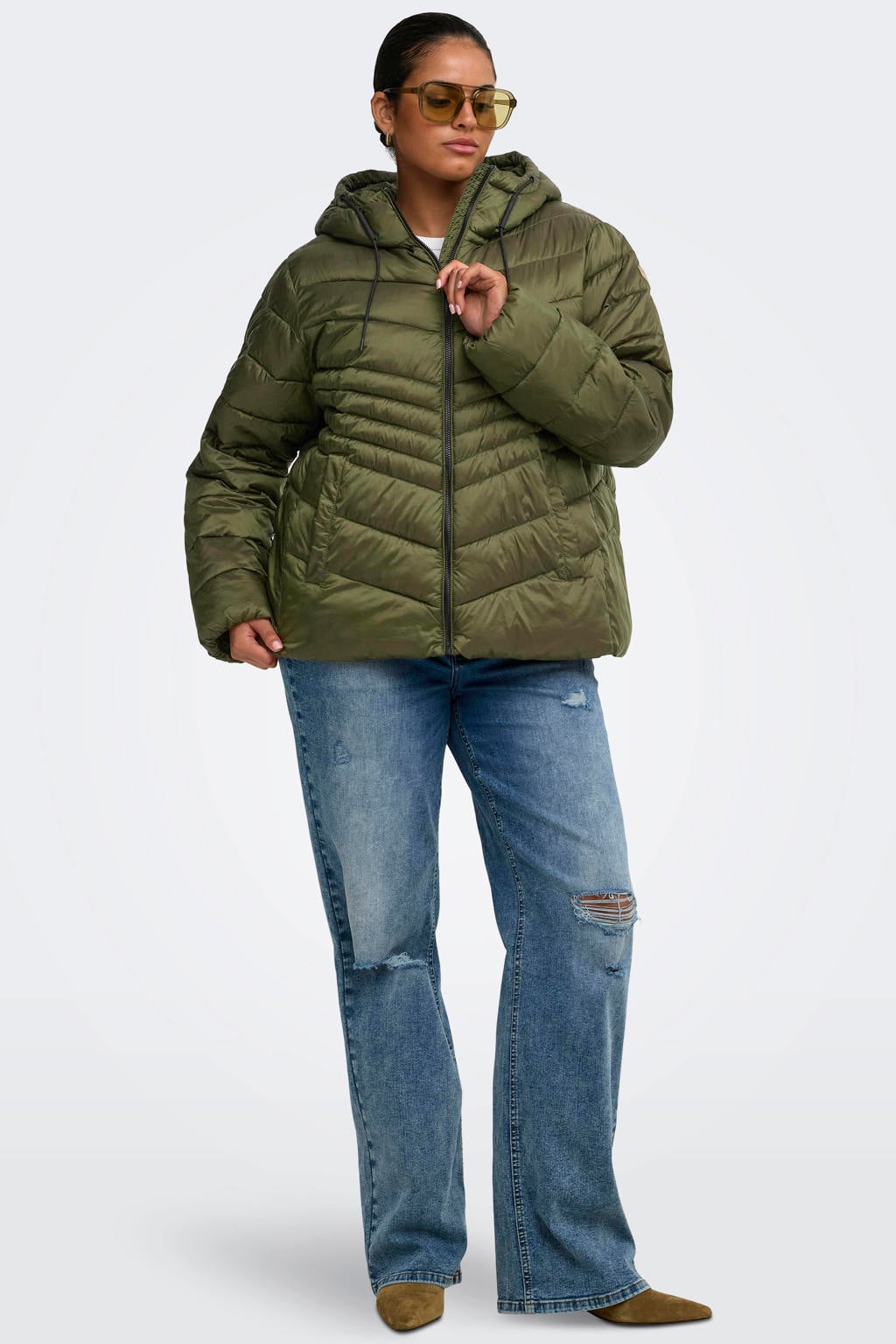 ONLY CARMAKOMA quilted tussenjas Plus Size - groen