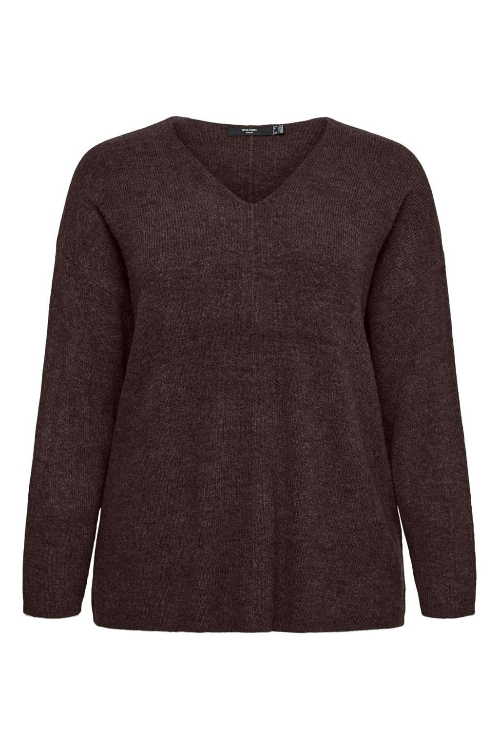 VERO MODA CURVE rechtvallende gebreide gemêleerde pullover Plus Size - bruin