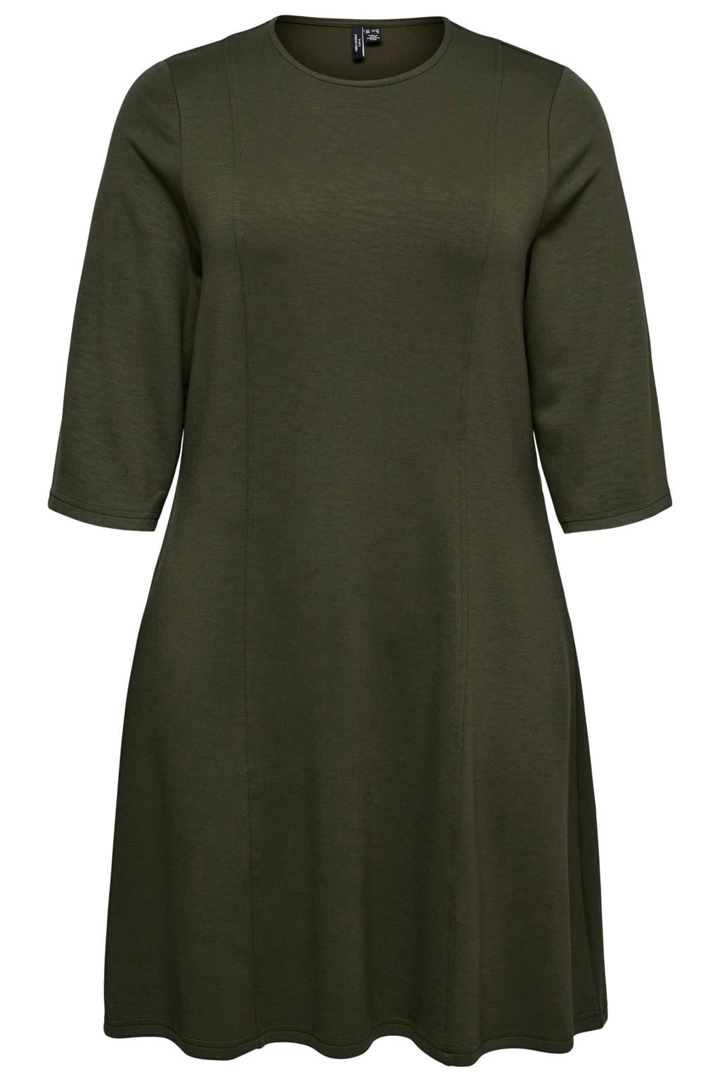 Donkergroene dames VERO MODA CURVE mini jurk Plus Size van viscose met driekwart mouwen