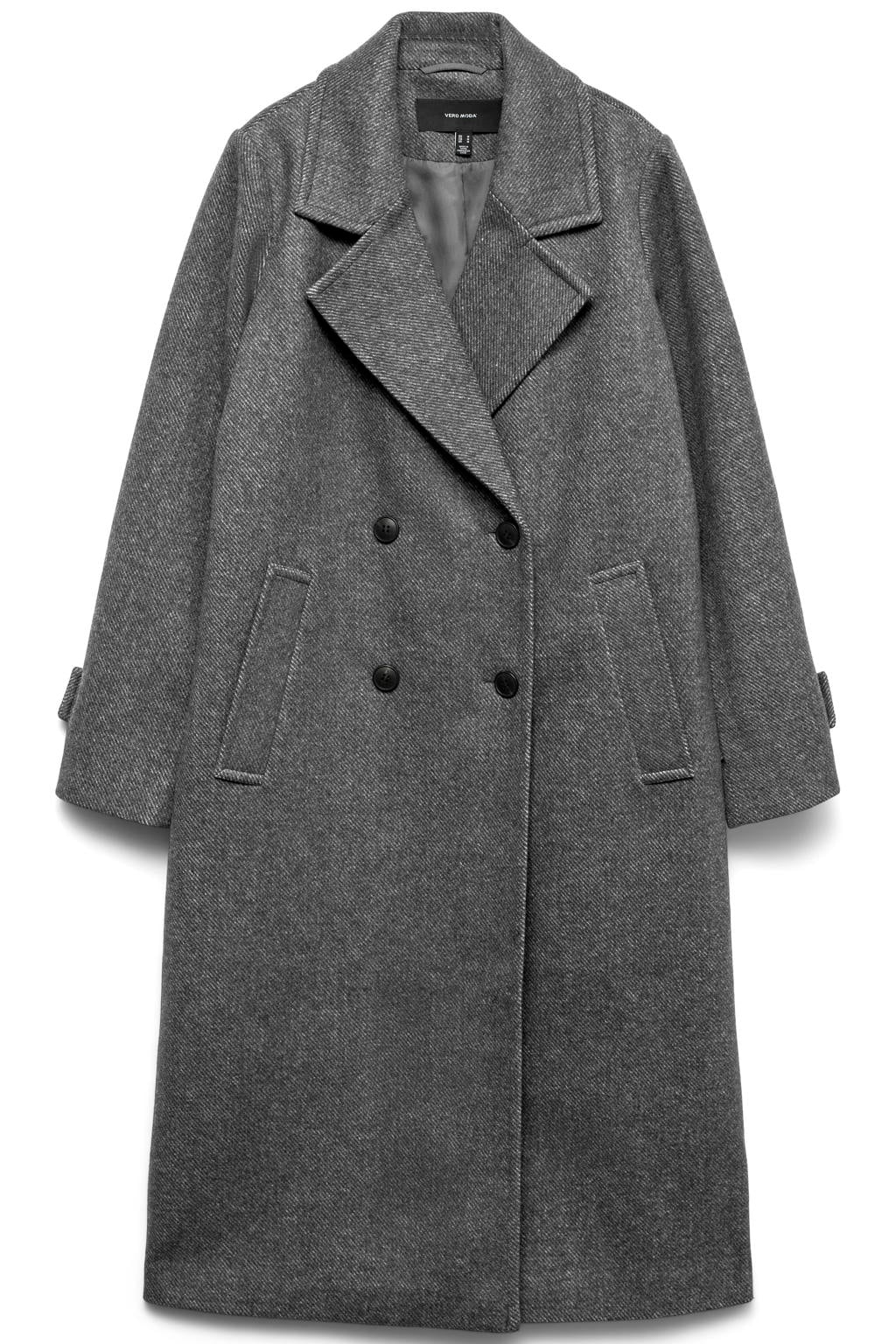 Grijs melange dames VERO MODA van polyester met effen, lange mouwen, reverskraag, double breasted sluiting en siergesp