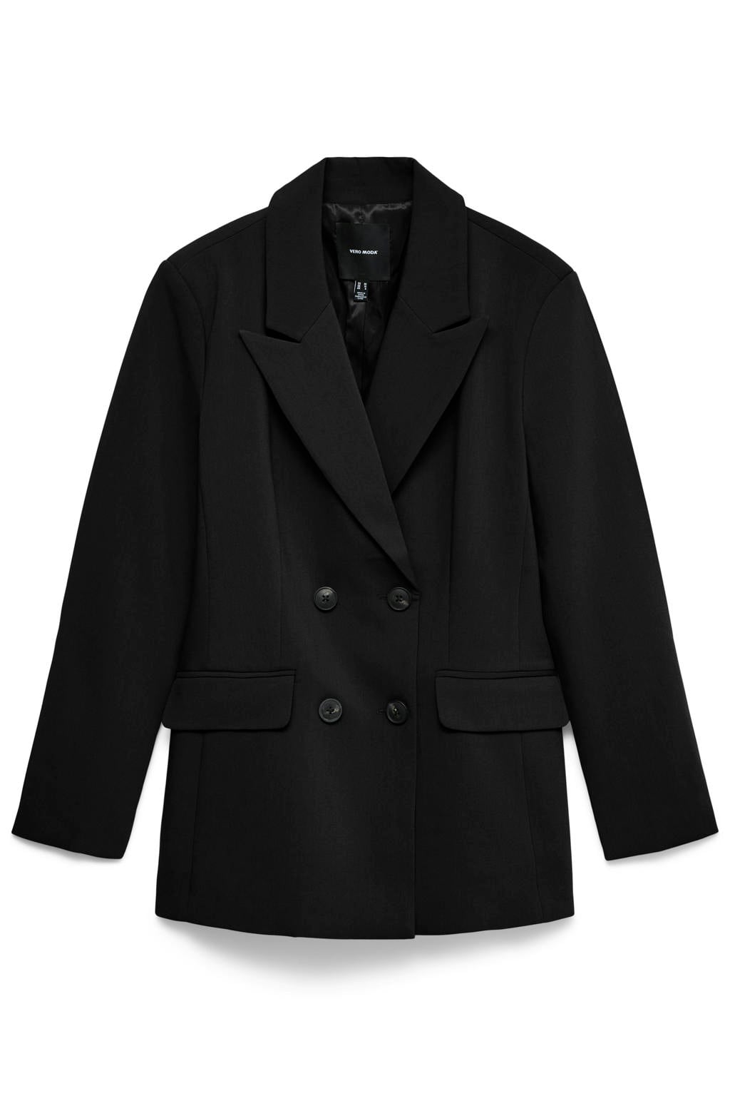 Zwarte dames VERO MODA regular blazer van polyester met effen, lange mouwen, reverskraag en knoopsluiting