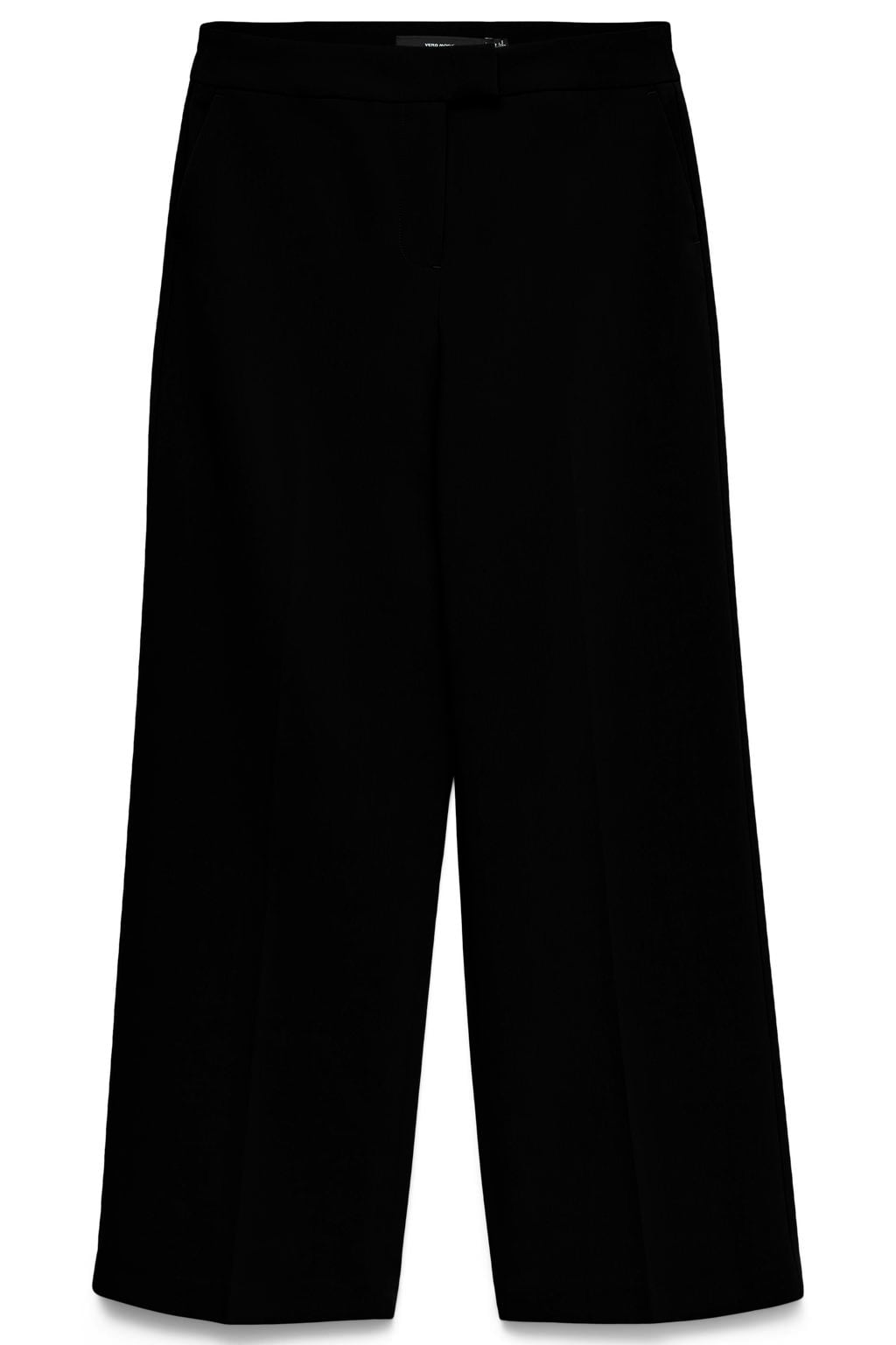 Zwarte dames VERO MODA wide leg regular waist casual broek met rits- en haaksluiting en effen