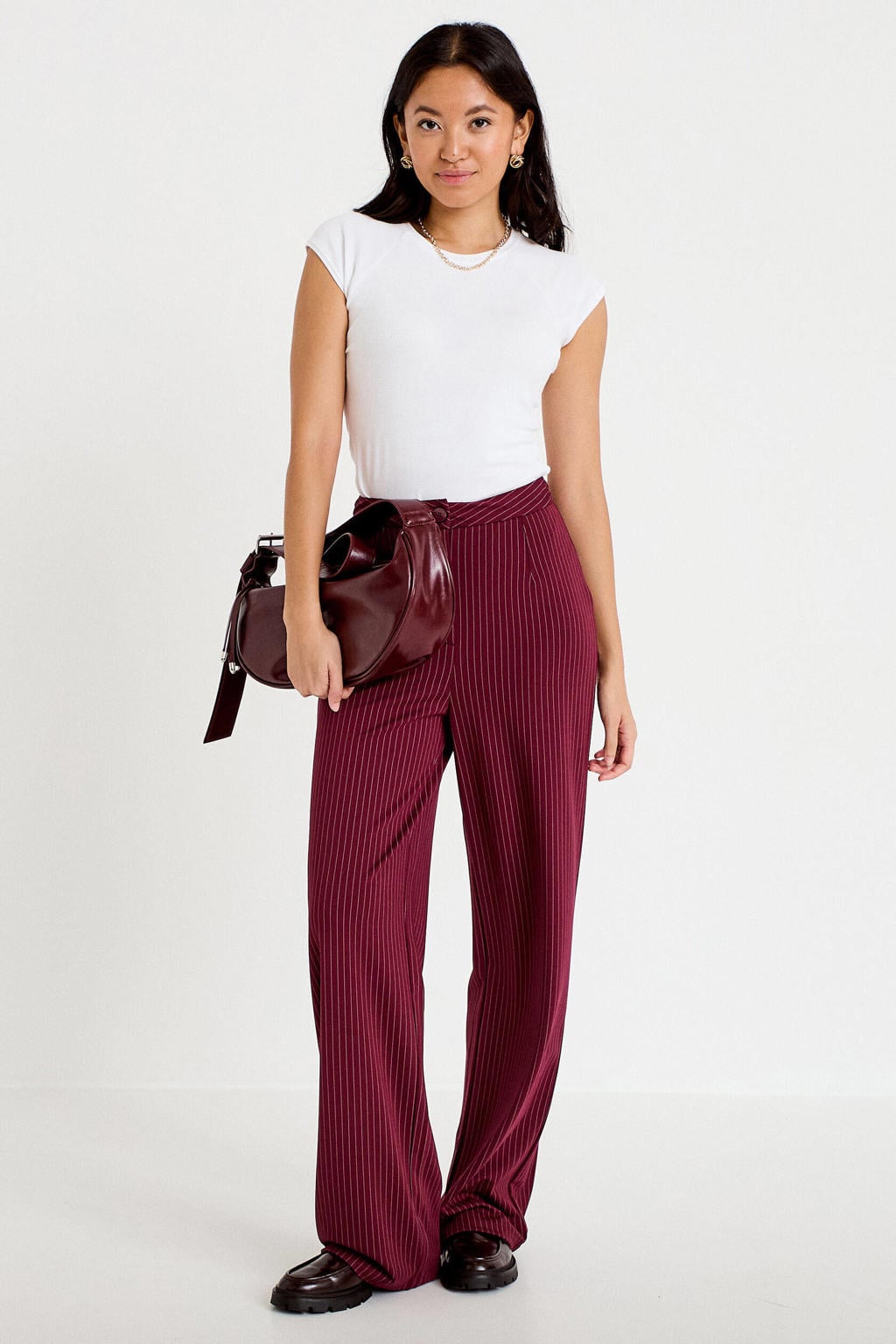Donkerrode dames Cache Cache loose fit casual broek van viscose met high waist