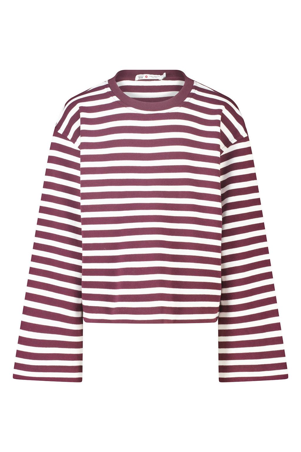 Donkerrode meisjes America Today gestreepte longsleeve van katoen met lange mouwen en ronde hals