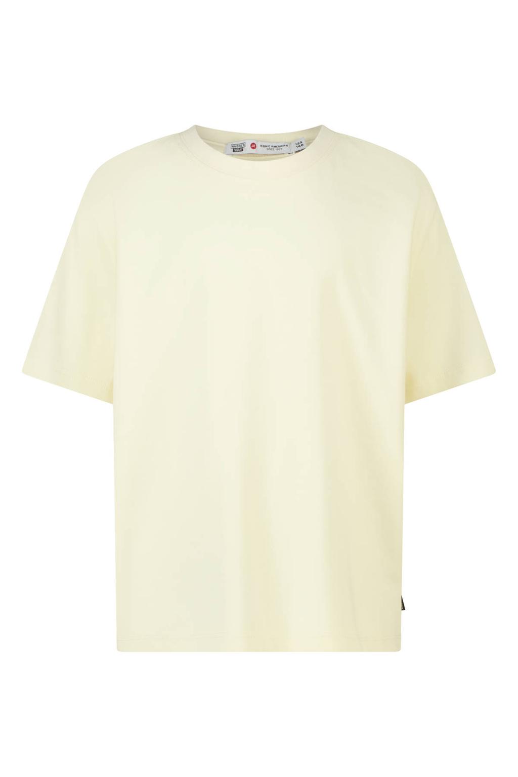 Lichtgele meisjes America Today T-shirt van katoen met effen, korte mouwen en ronde hals