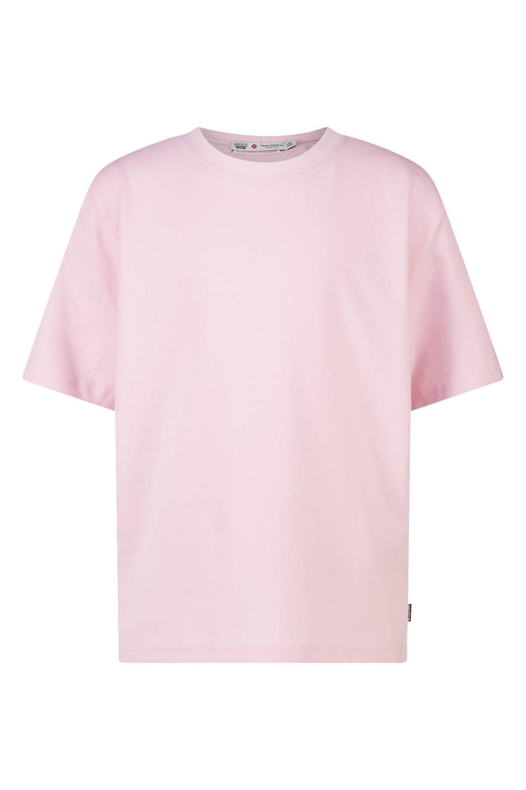 Lichtroze meisjes America Today T-shirt van katoen met effen, korte mouwen en ronde hals