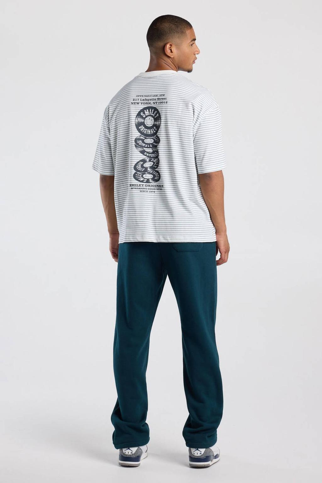 Witte heren America Today boxy gestreept T-shirt van katoen met backprint, korte mouwen en ronde hals