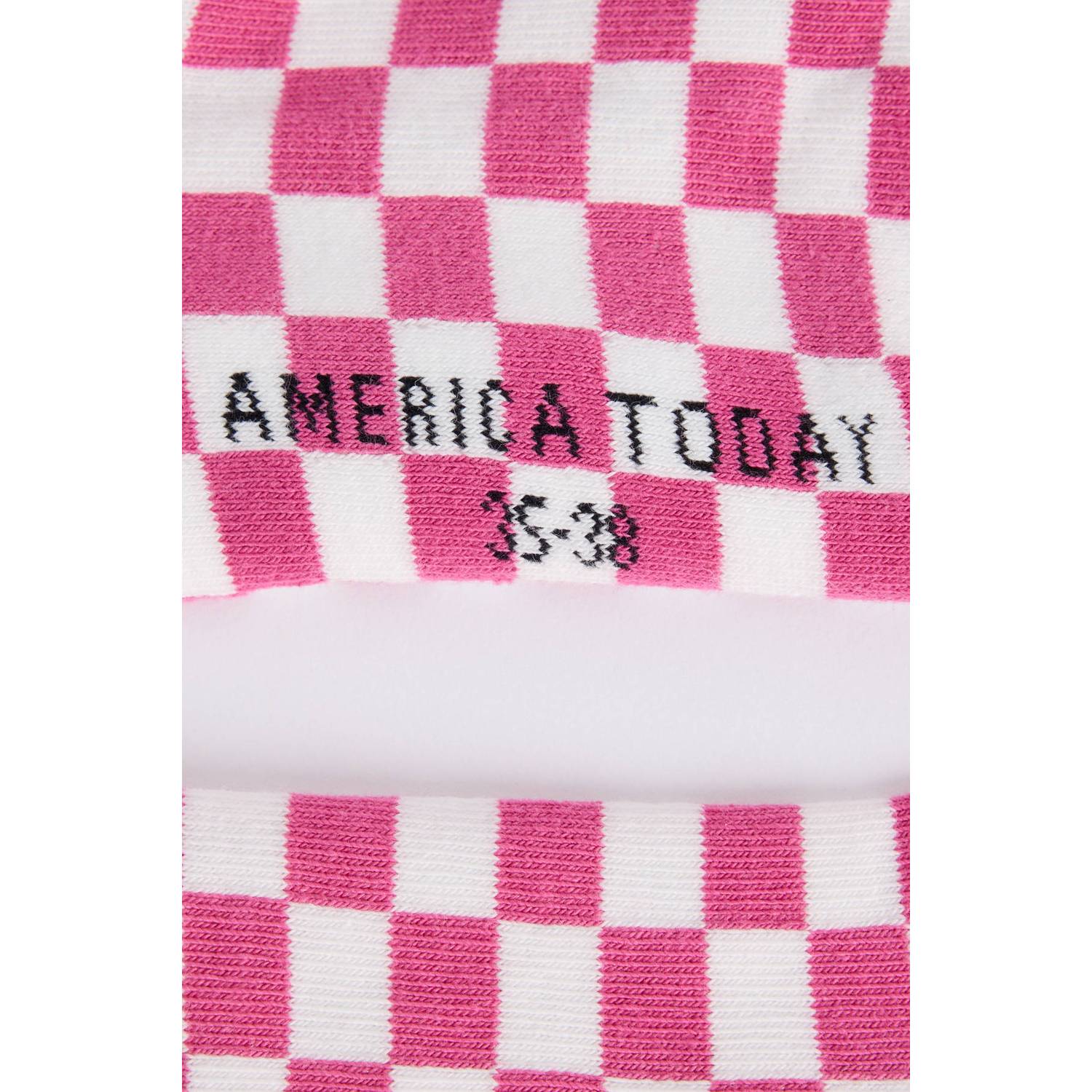America Today geruite sokken roze wit
