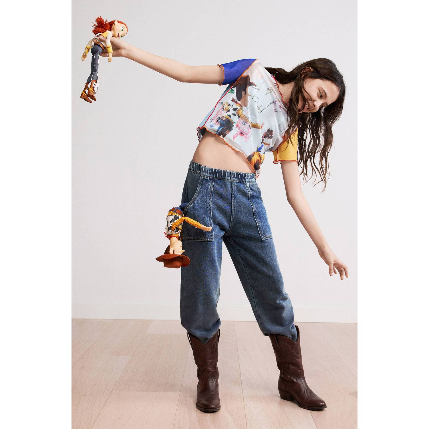 Desigual T-shirt met print blauw geel