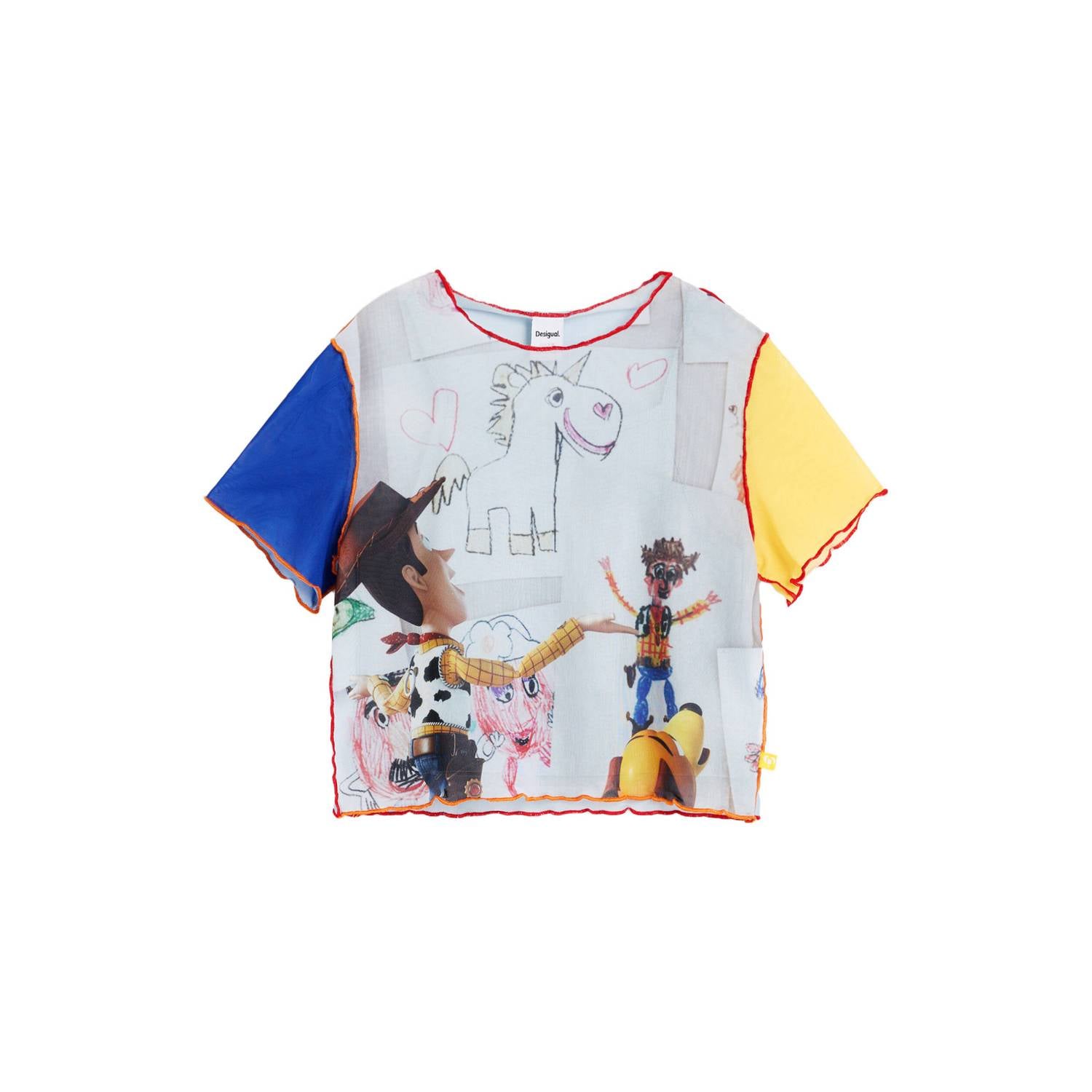 Desigual T-shirt met print blauw geel