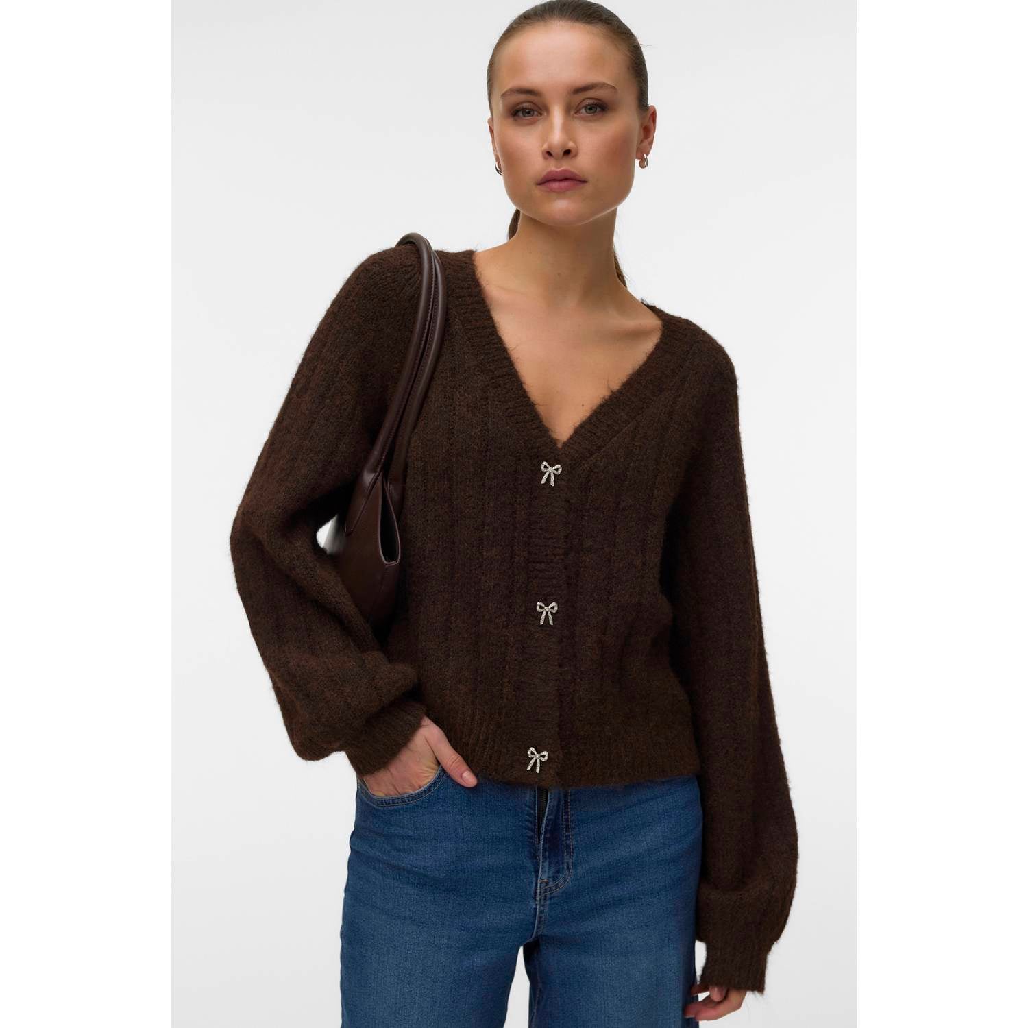 VERO MODA gebreid vest met wol bruin