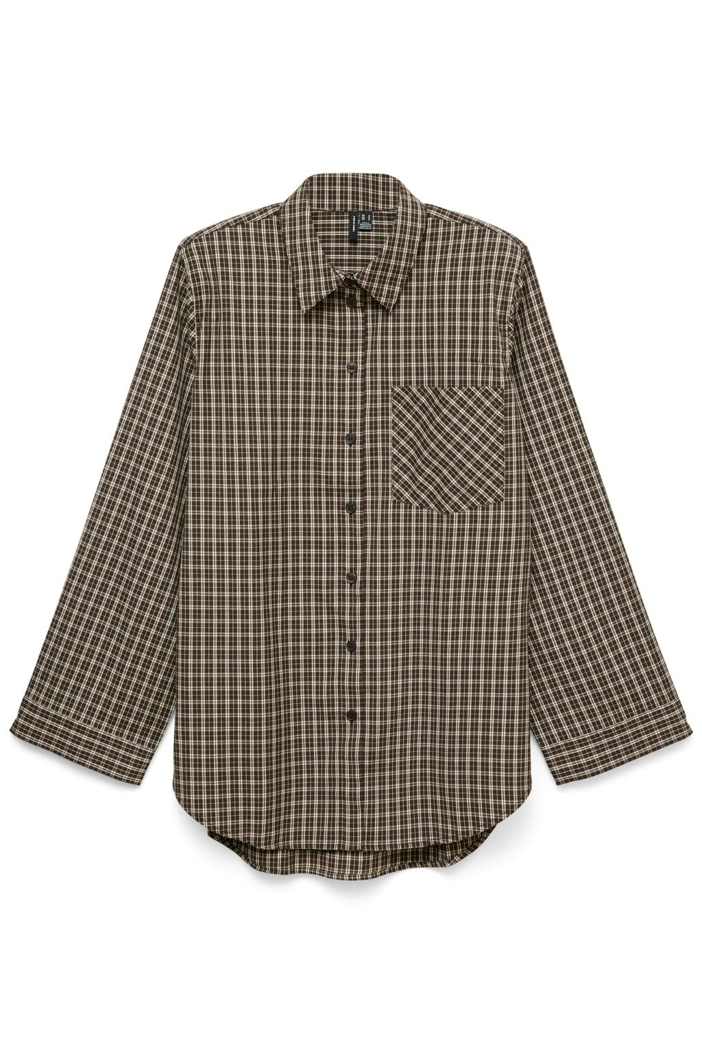 Bruine dames VERO MODA geruite blouse van polyester met lange mouwen, klassieke kraag, knoopsluiting en geweven detail