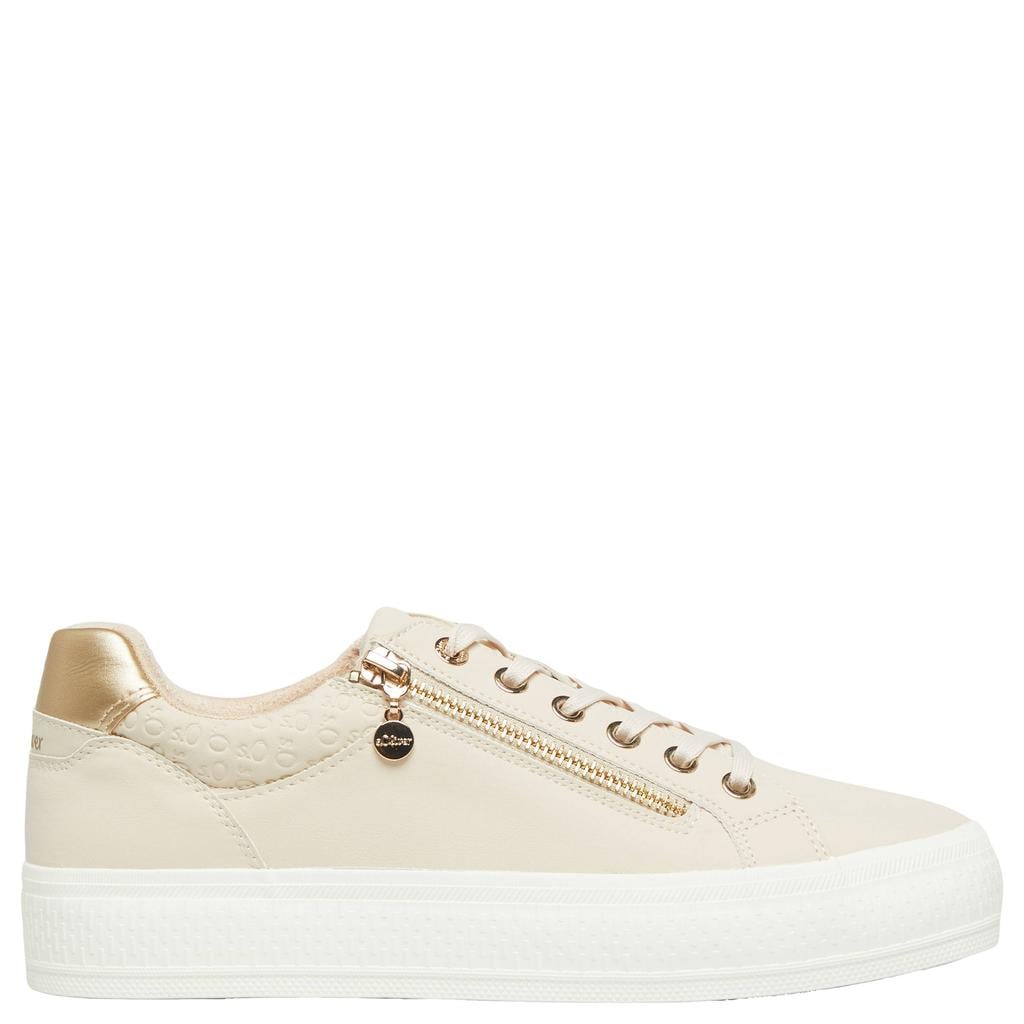 Beige dames s.Oliver Women Shoes sneakers - van 100% polyurethaan met rits- en vetersluiting