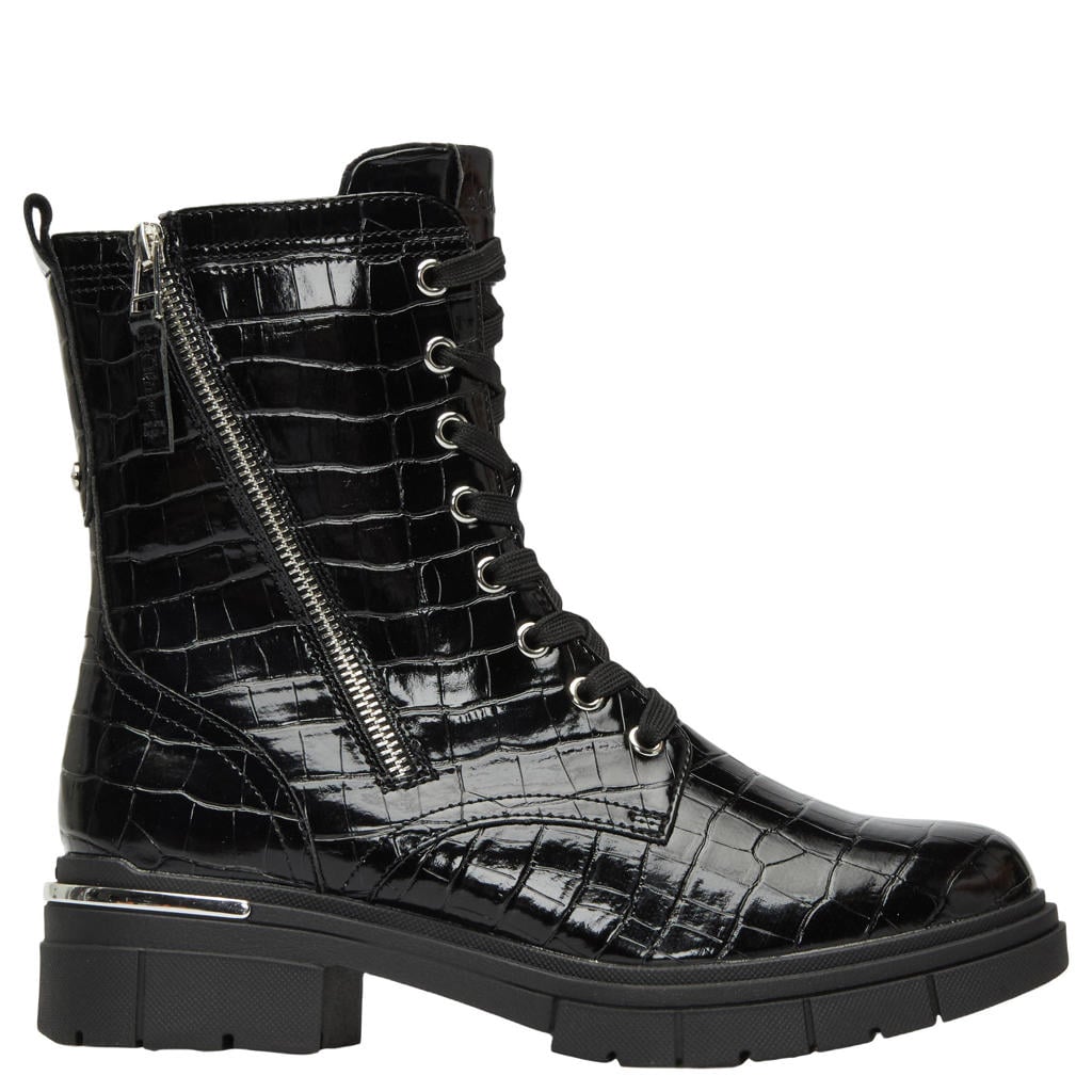 Zwarte dames s.Oliver Women Shoes veterboots met profielzool en -
