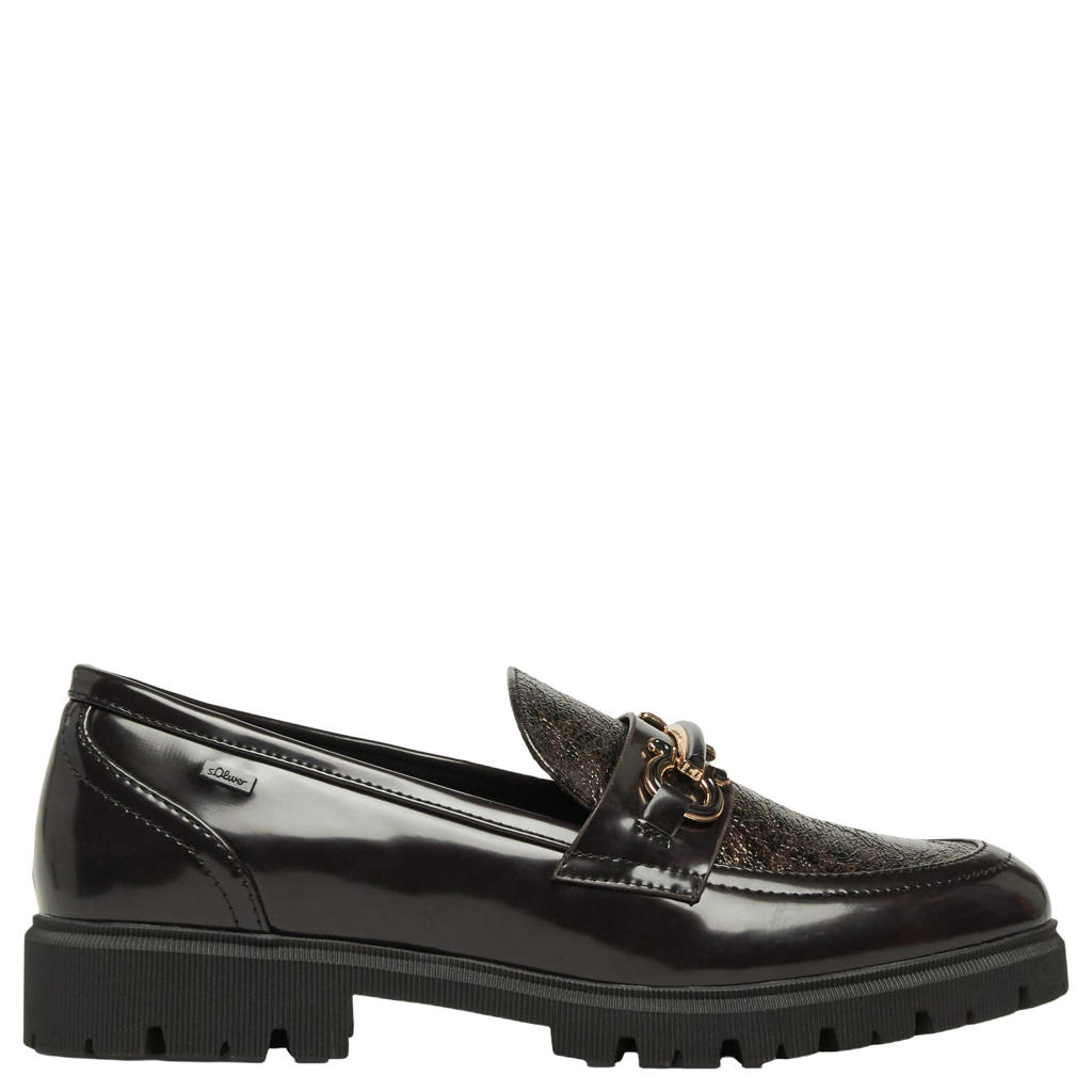 s.Oliver Women Shoes chunky lakleren loafers met panterprint - bruin