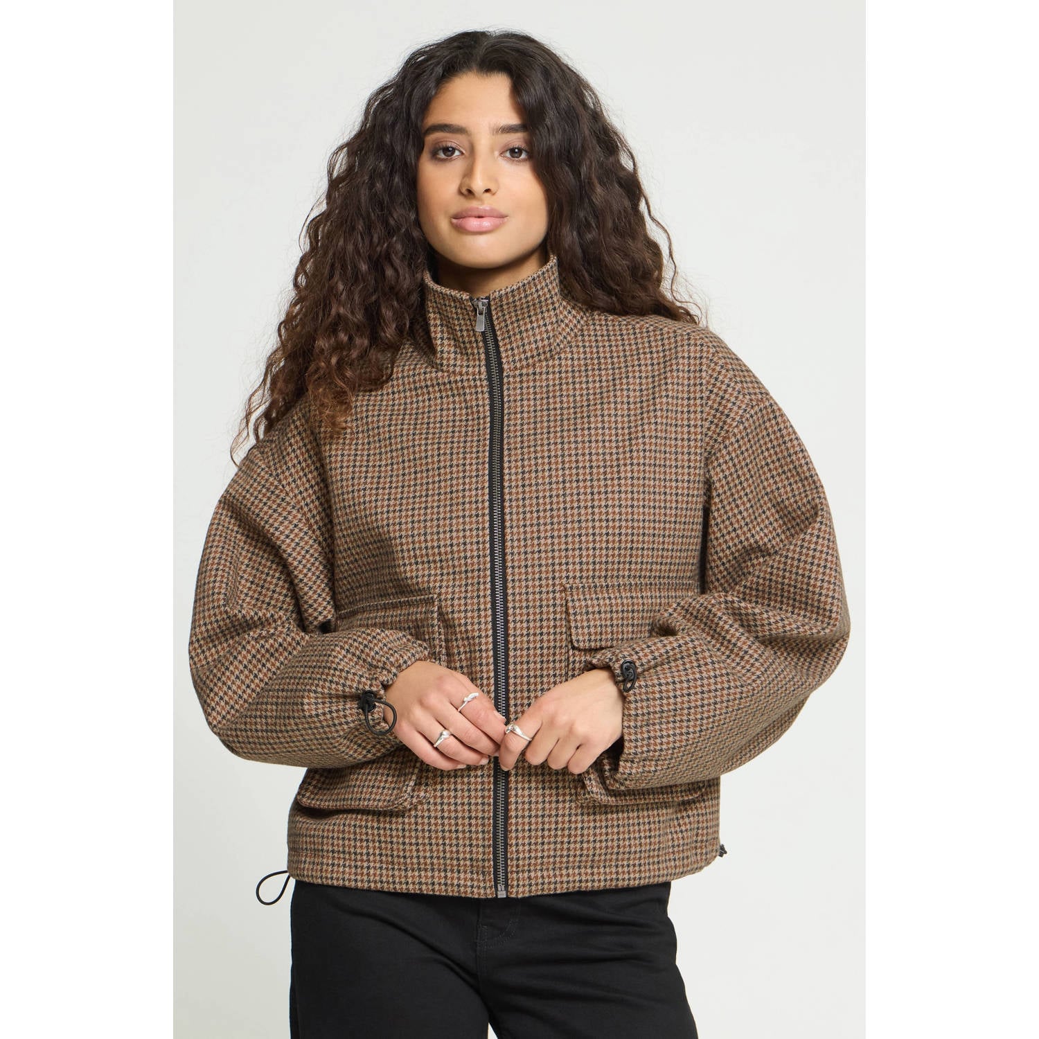 ICHI geruite jacket bruin