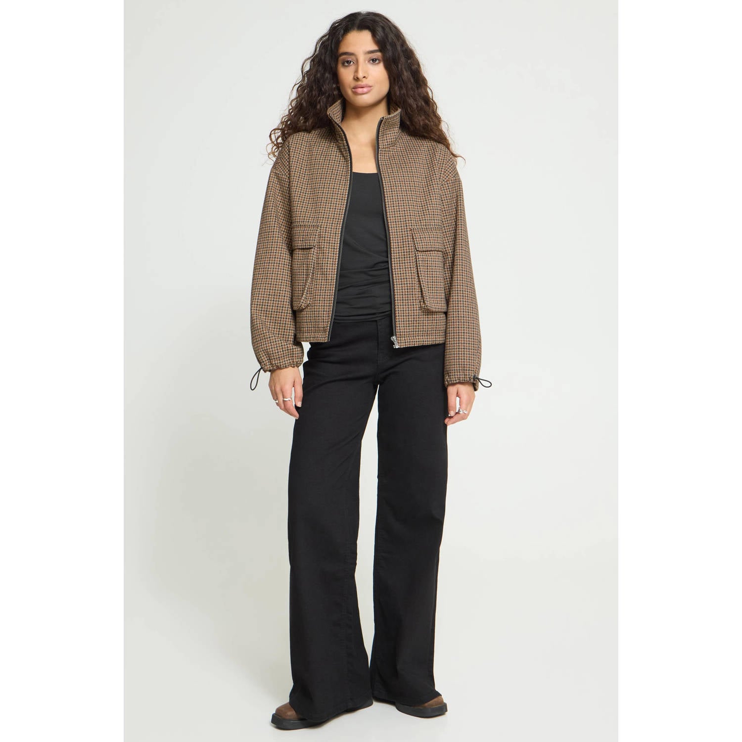 ICHI geruite jacket bruin