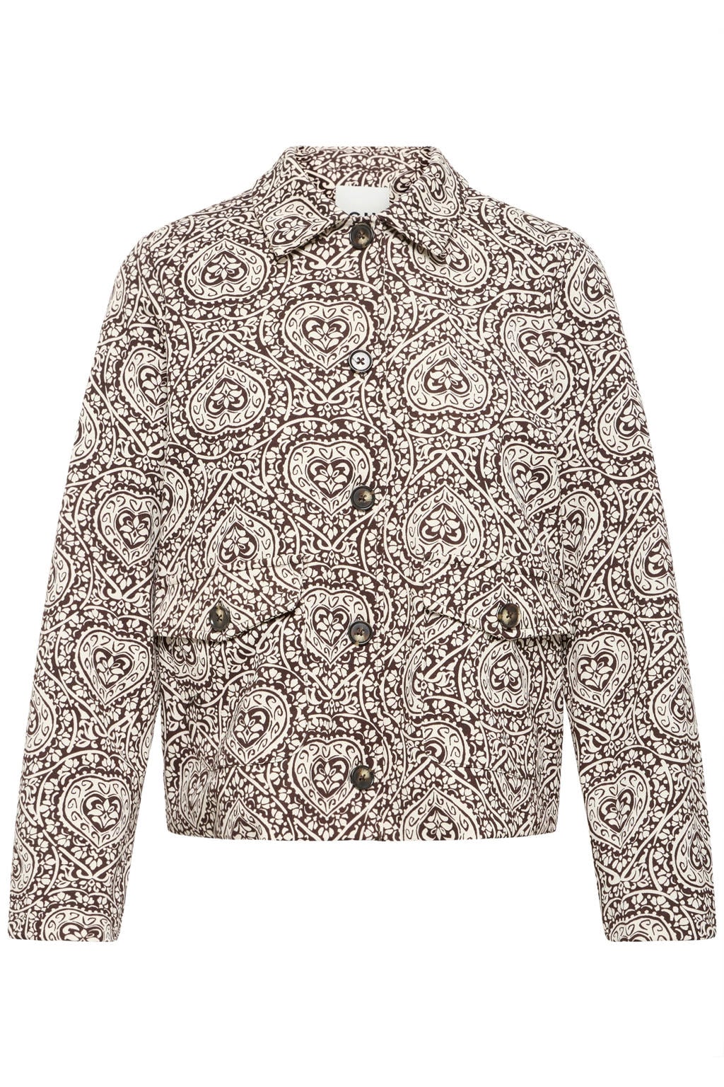 Bruin en ecru dames ICHI jas van polyester met lange mouwen