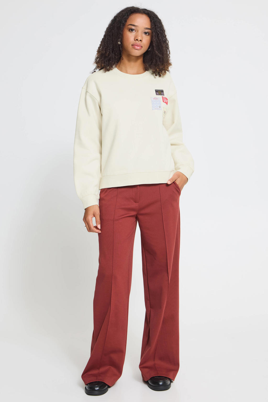 ICHI sweater met print - ecru
