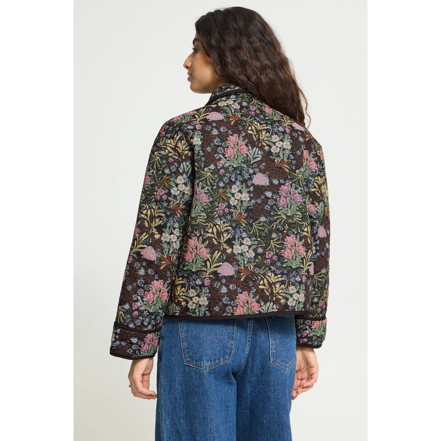 ICHI gebloemde jacket zwart meerkleurig