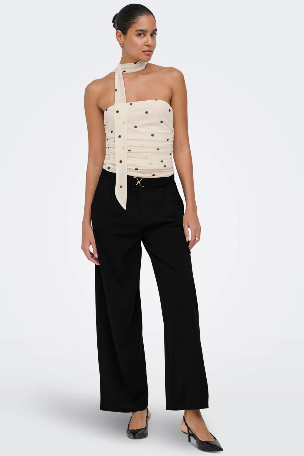 JDY straight leg casual broek met ceintuur - zwart