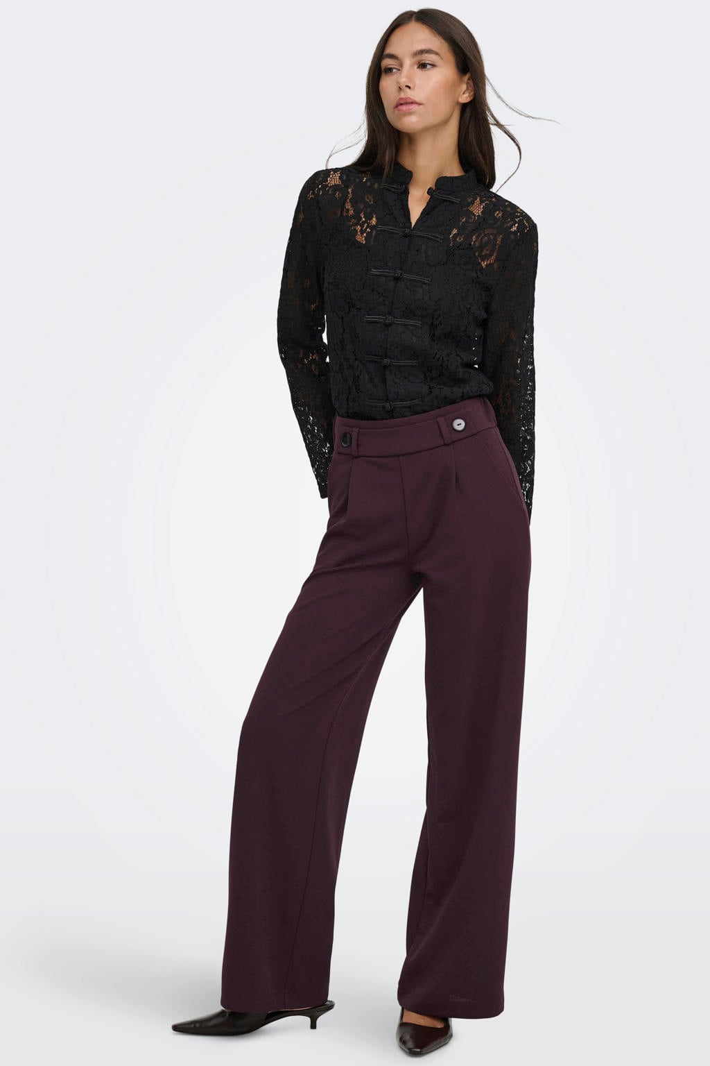 Donkerrode dames JDY jersey wide leg palazzo broek met effen
