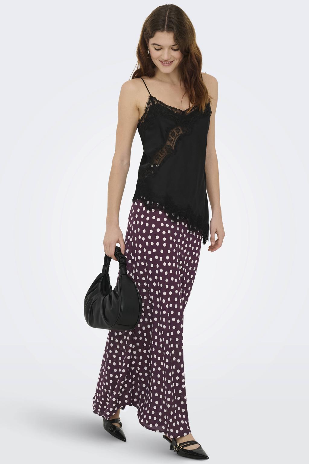 Donkerpaarse dames JDY maxi rok met stippen voorzien van ritssluiting