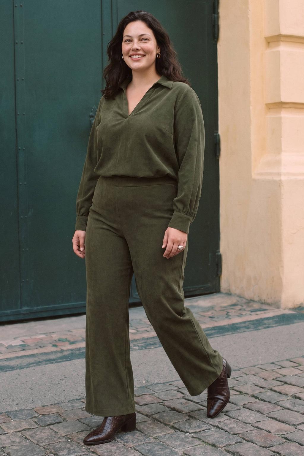 VERO MODA CURVE straight leg casual corduroy broek Plus Size - groen