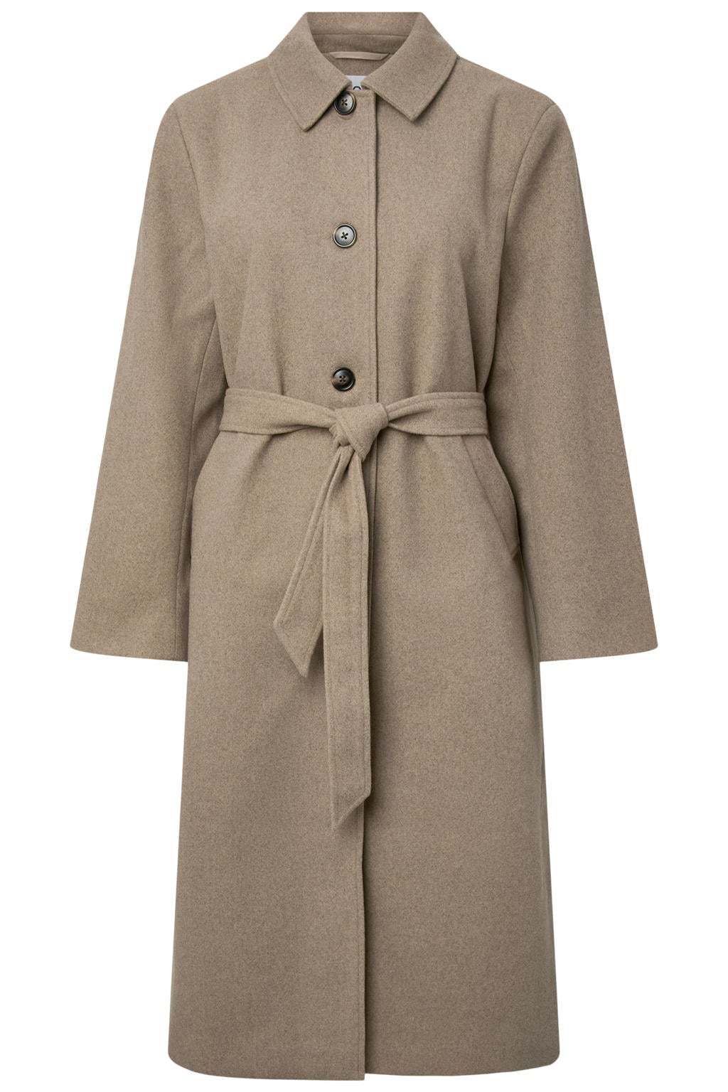 Beige dames PIECES Curve mantel Plus Size van polyester met effen, lange mouwen en knoopsluiting