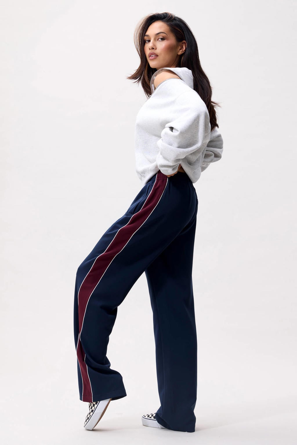 Marine en rode dames Catwalk Junkie wide leg broek blauw met effen