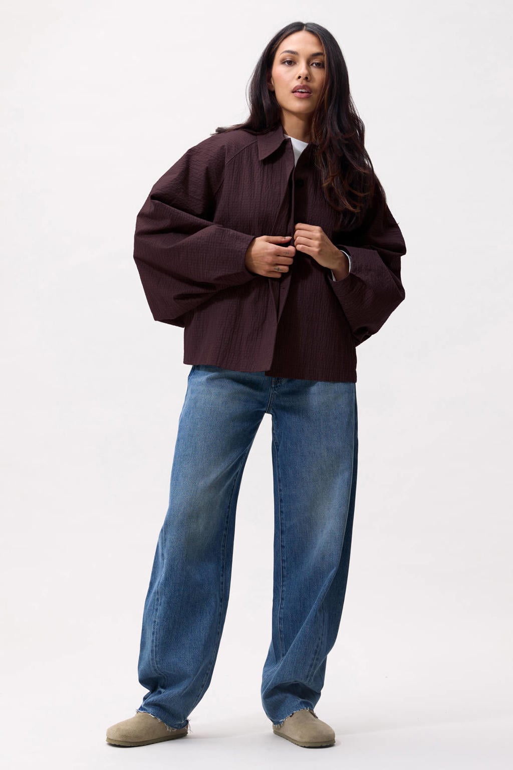 Donkerrode dames Catwalk Junkie geruite trenchcoat van polyester met lange mouwen, klassieke kraag en knoopsluiting