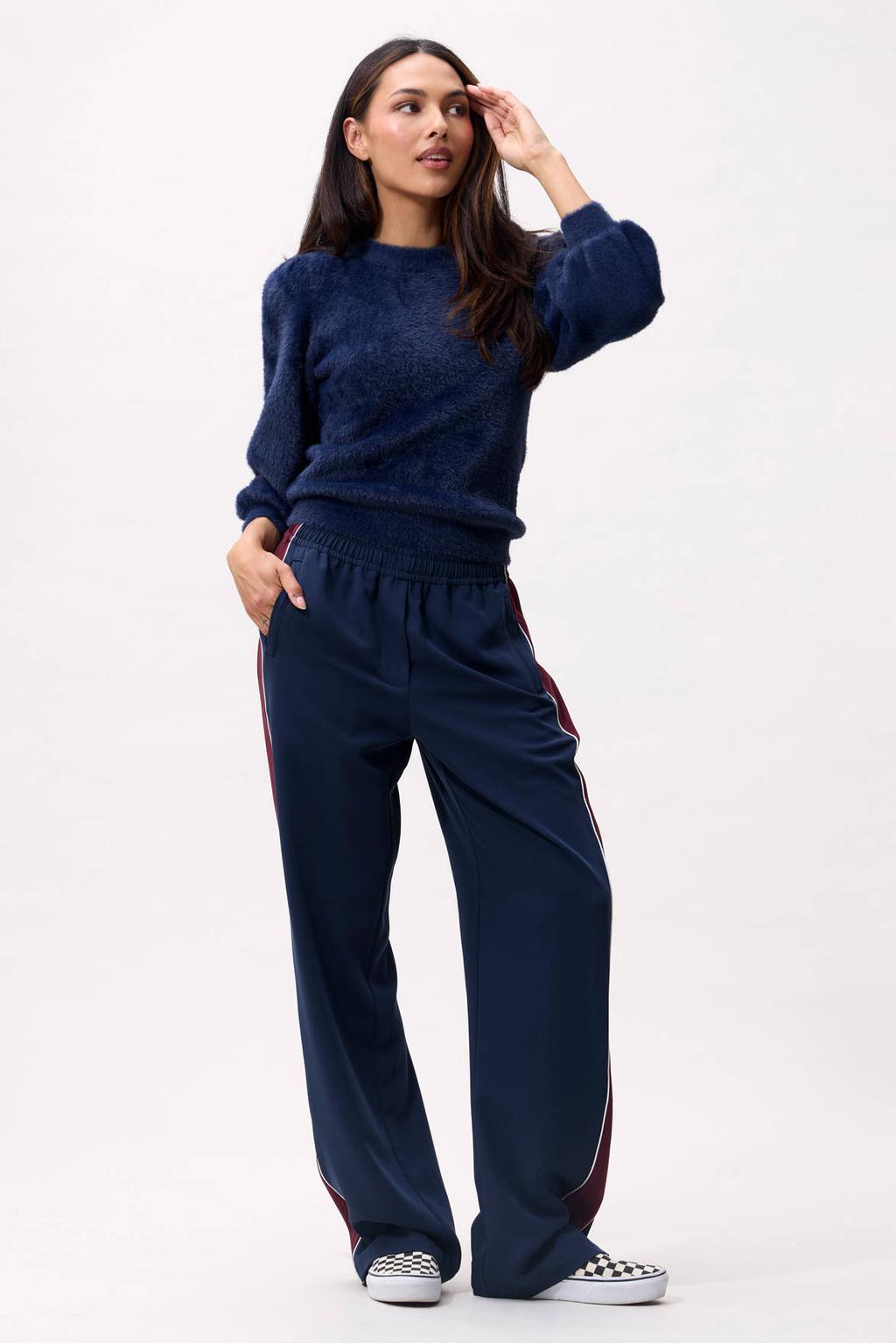 Marineblauw dames Catwalk Junkie gebreide trui blauw van polyamide met effen, lange mouwen en ronde hals