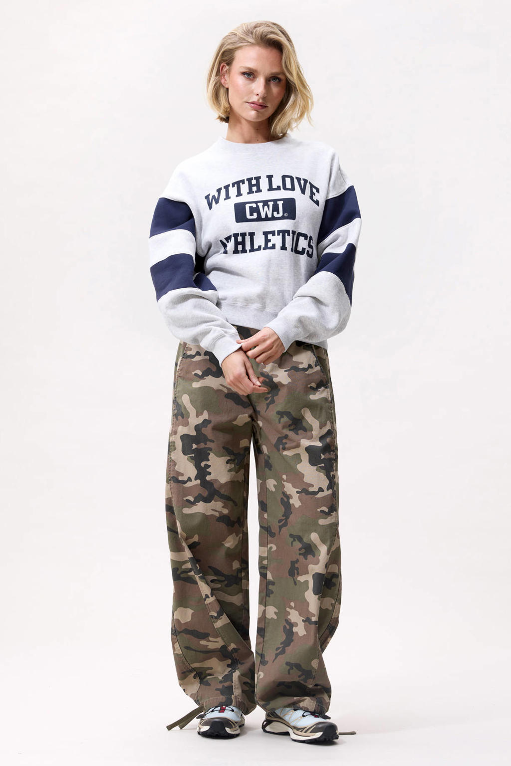 Grijs melange dames Catwalk Junkie trui van polyester met tekst print, lange mouwen en ronde hals