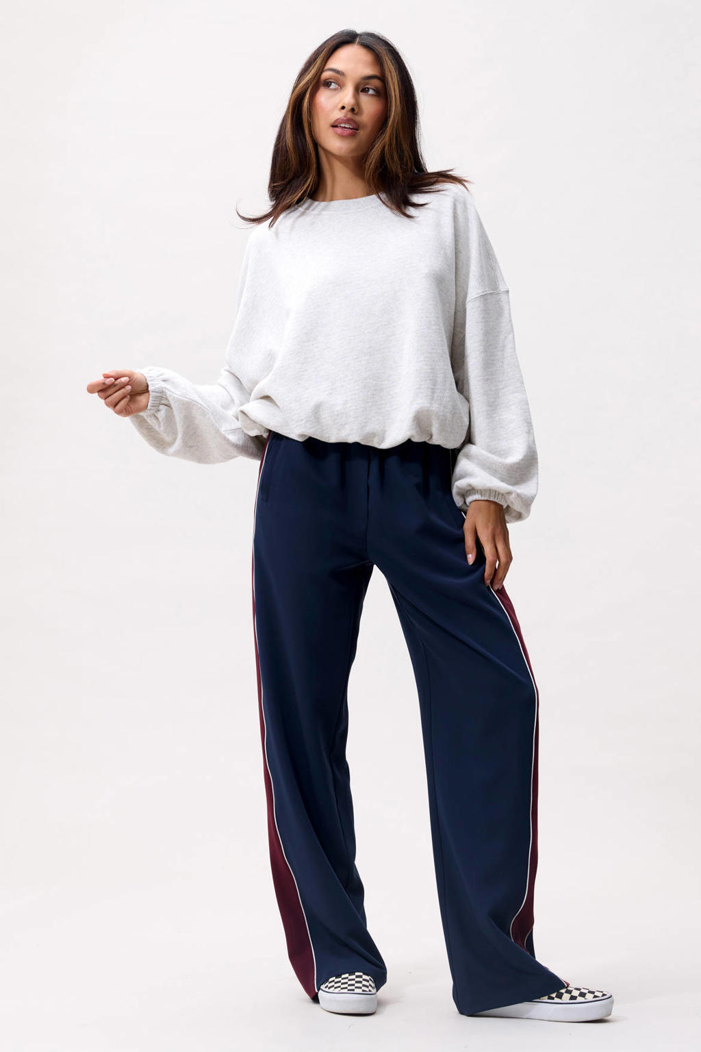 Grijs melange dames Catwalk Junkie katoenen oversized sweater met backprint, lange mouwen en ronde hals
