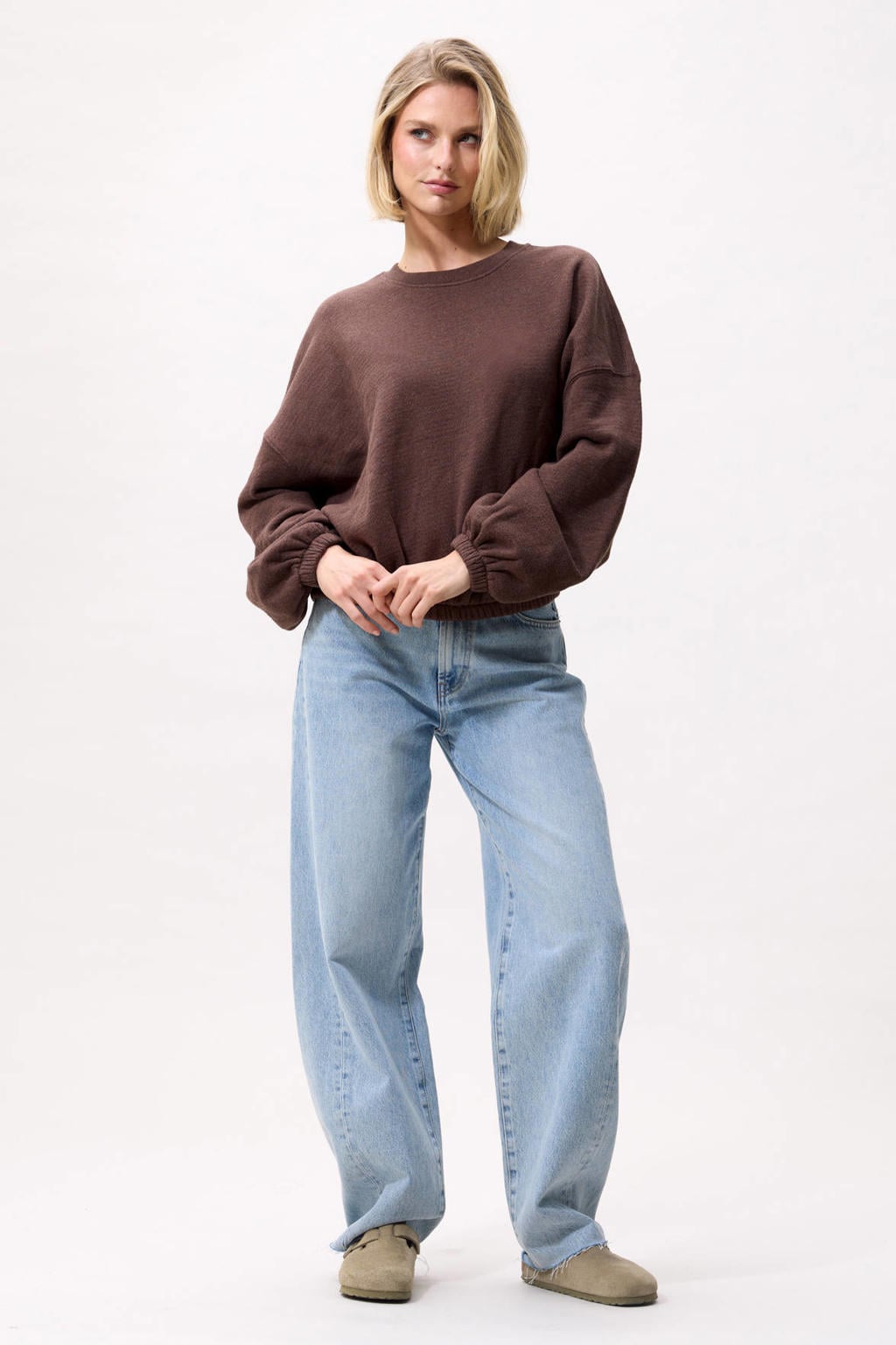 Bruine dames Catwalk Junkie katoenen oversized sweater met backprint, lange mouwen en ronde hals
